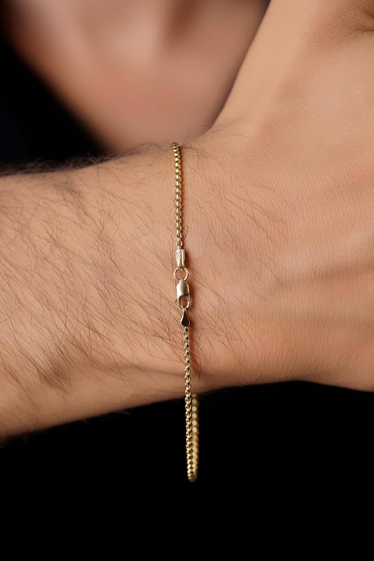14K Solid Gold Patterned Box Chain Bracelet