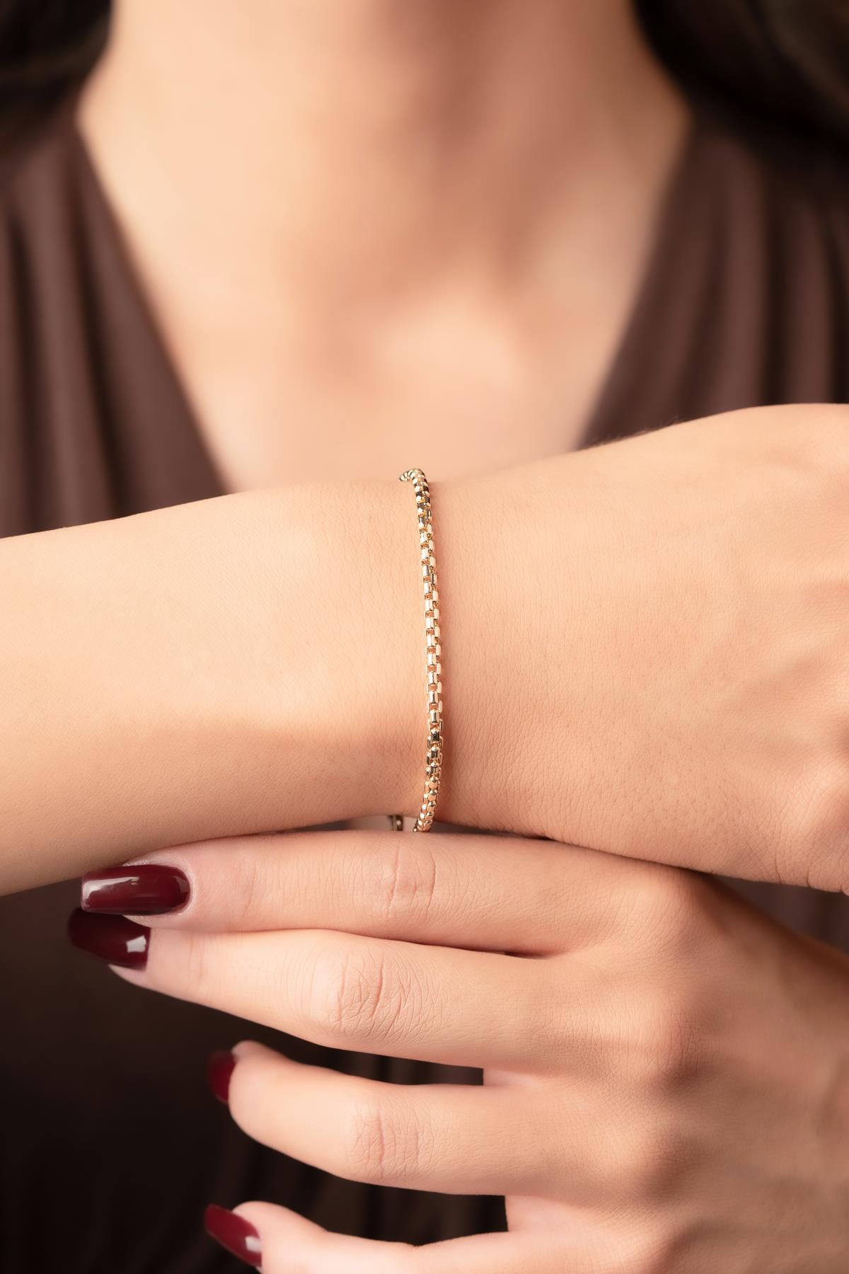 14K Gold Patterned Box Chain Bracelet 2.55 mm