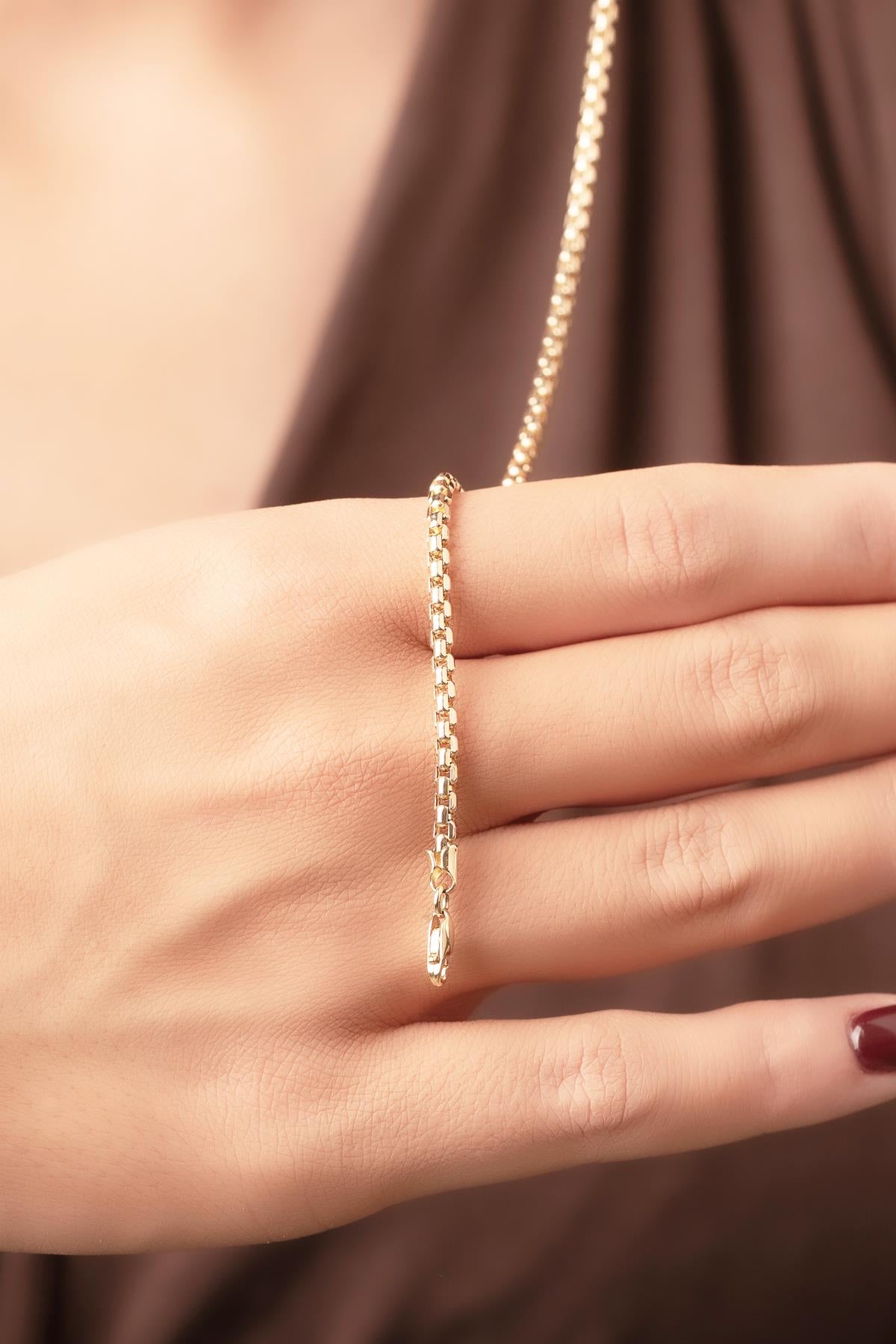 14K Gold Patterned Box Chain Bracelet 2.55 mm