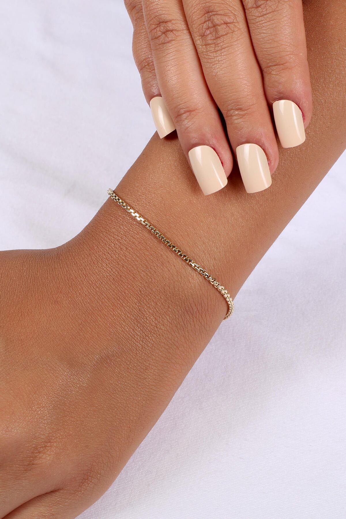 14K Gold Patterned Box Chain Bracelet