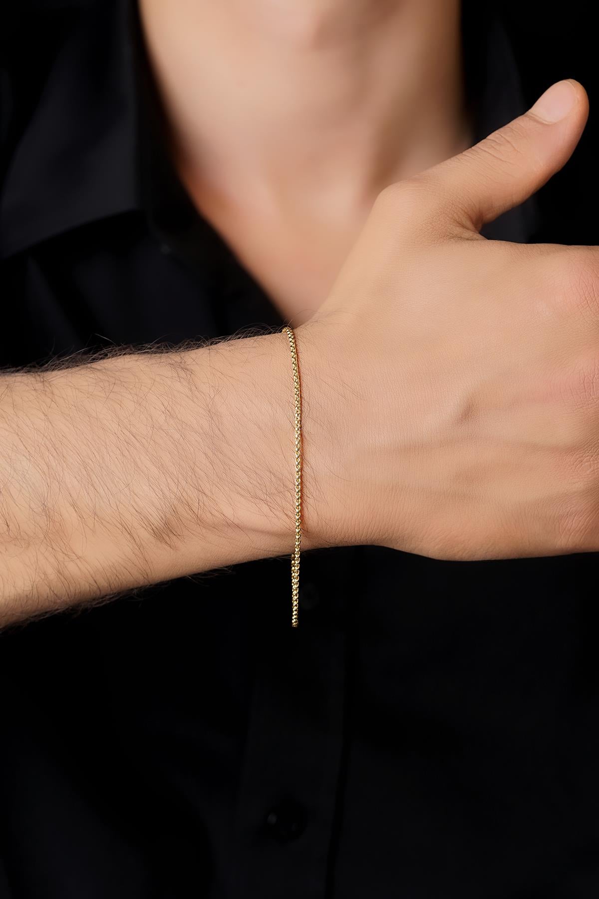 14K Gold Patterned Box Chain Bracelet