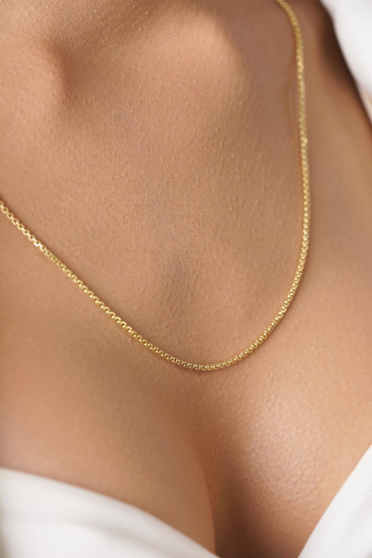 14K Gold Patterned Box Chain Necklace 1.60 mm