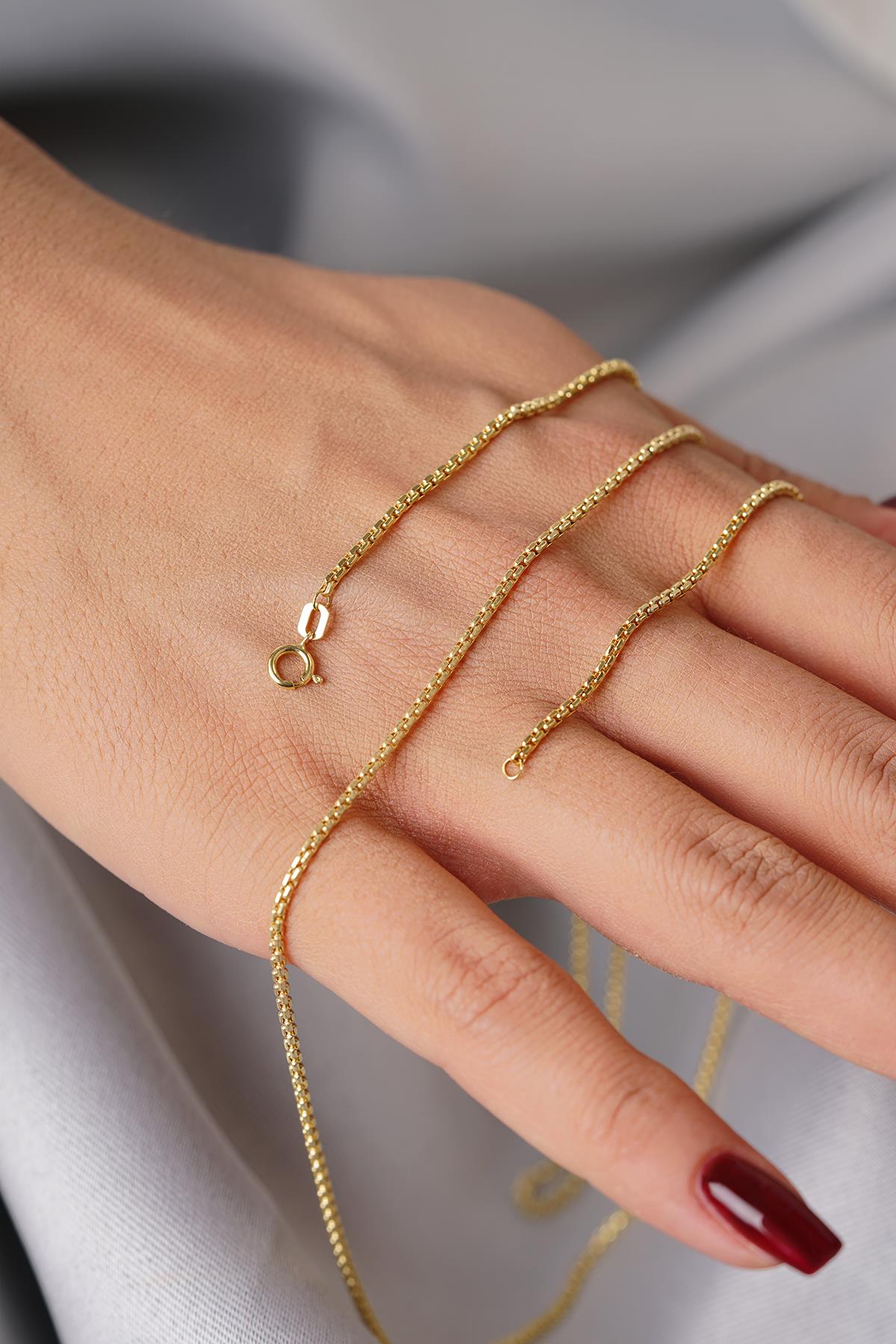 14K Gold Patterned Box Chain Necklace 1.60 mm