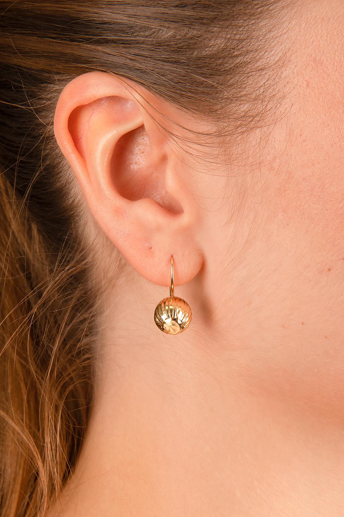 14K Gold Patterned Euro Ball Earrings 2