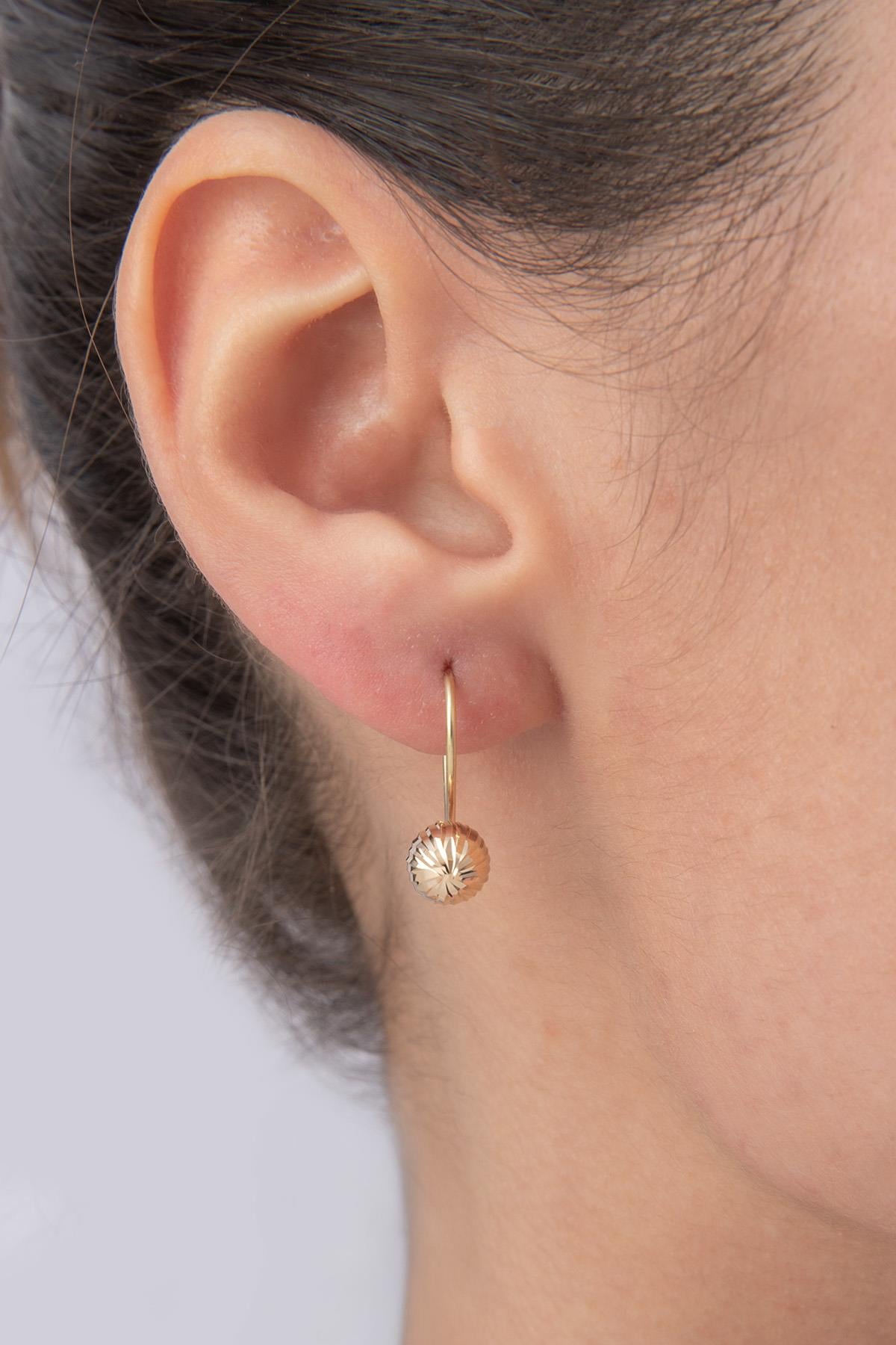 14K Gold Patterned Euroball Earrings ( Small )