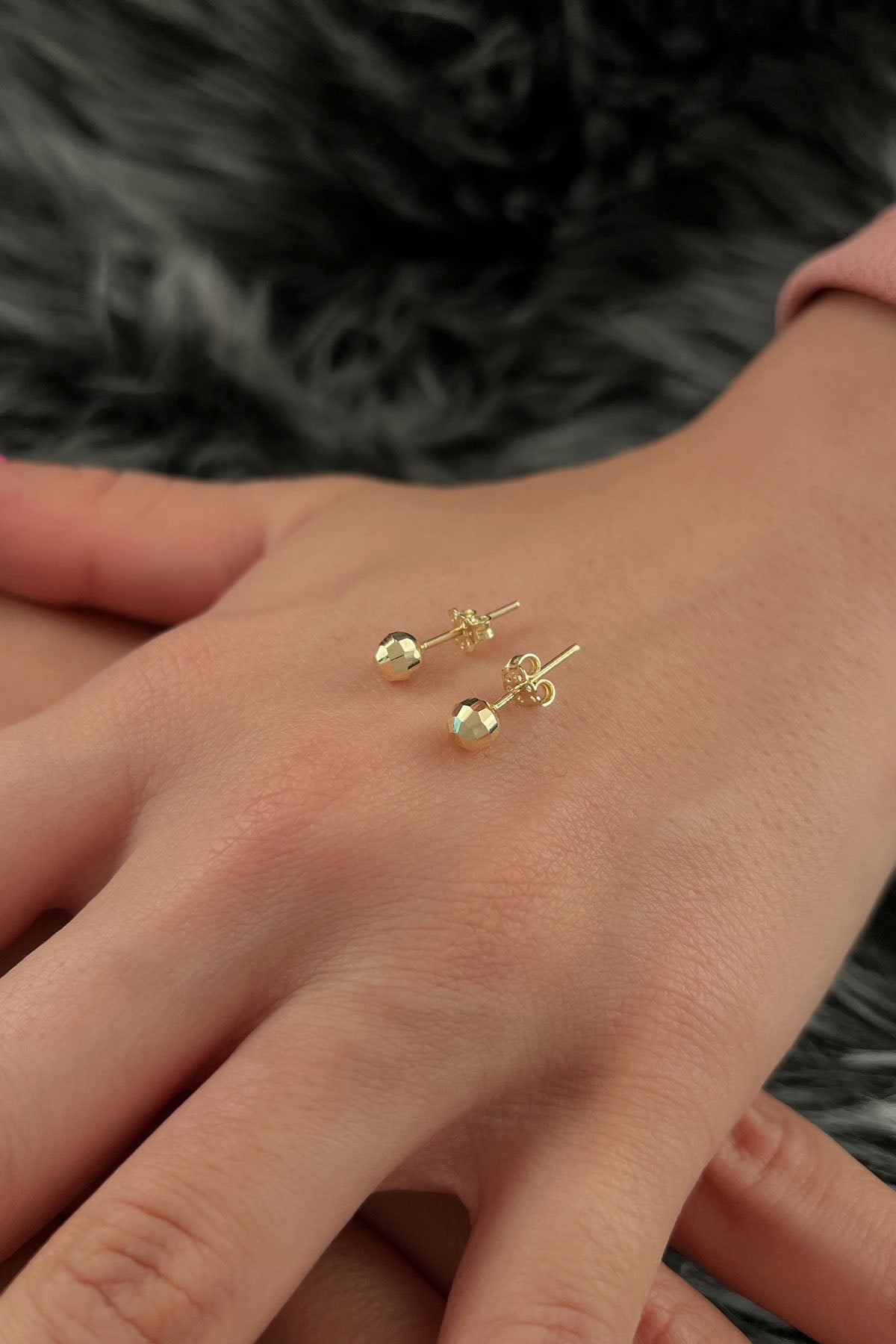 14K Gold Patterned Small Ball Stud Earrings