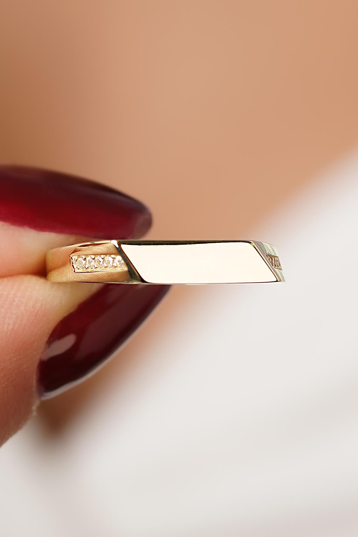 14K Gold Pave Asymmetrical Design Ring