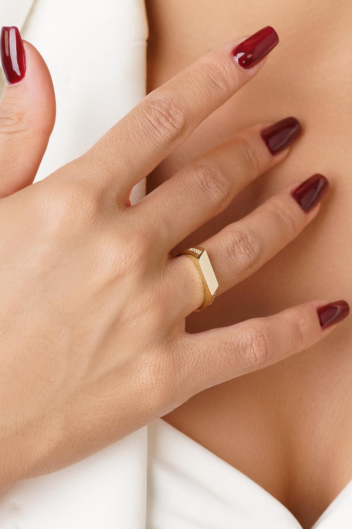 14K Solid Gold Pave Asymmetrical Design Ring
