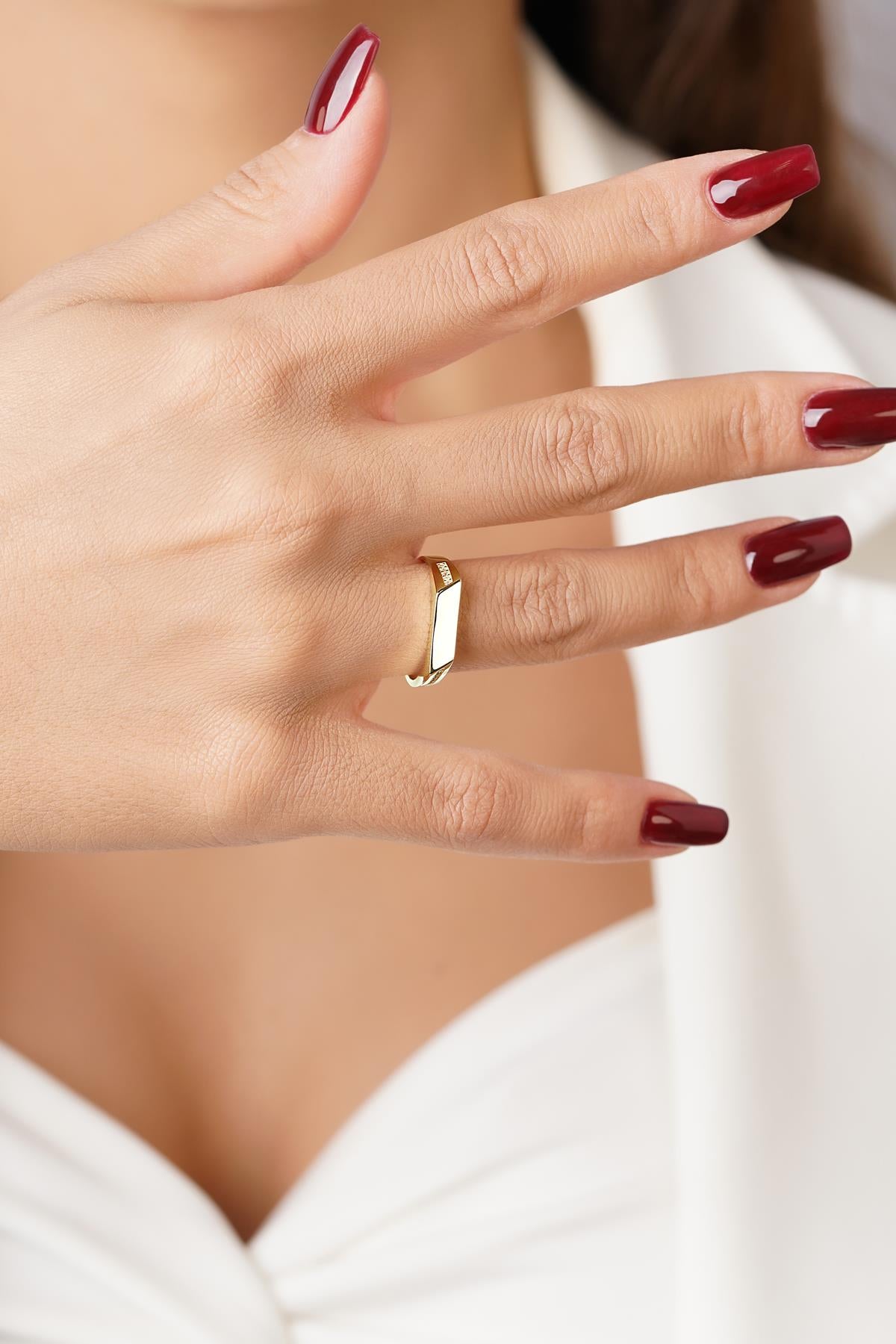 14K Solid Gold Pave Asymmetrical Design Ring