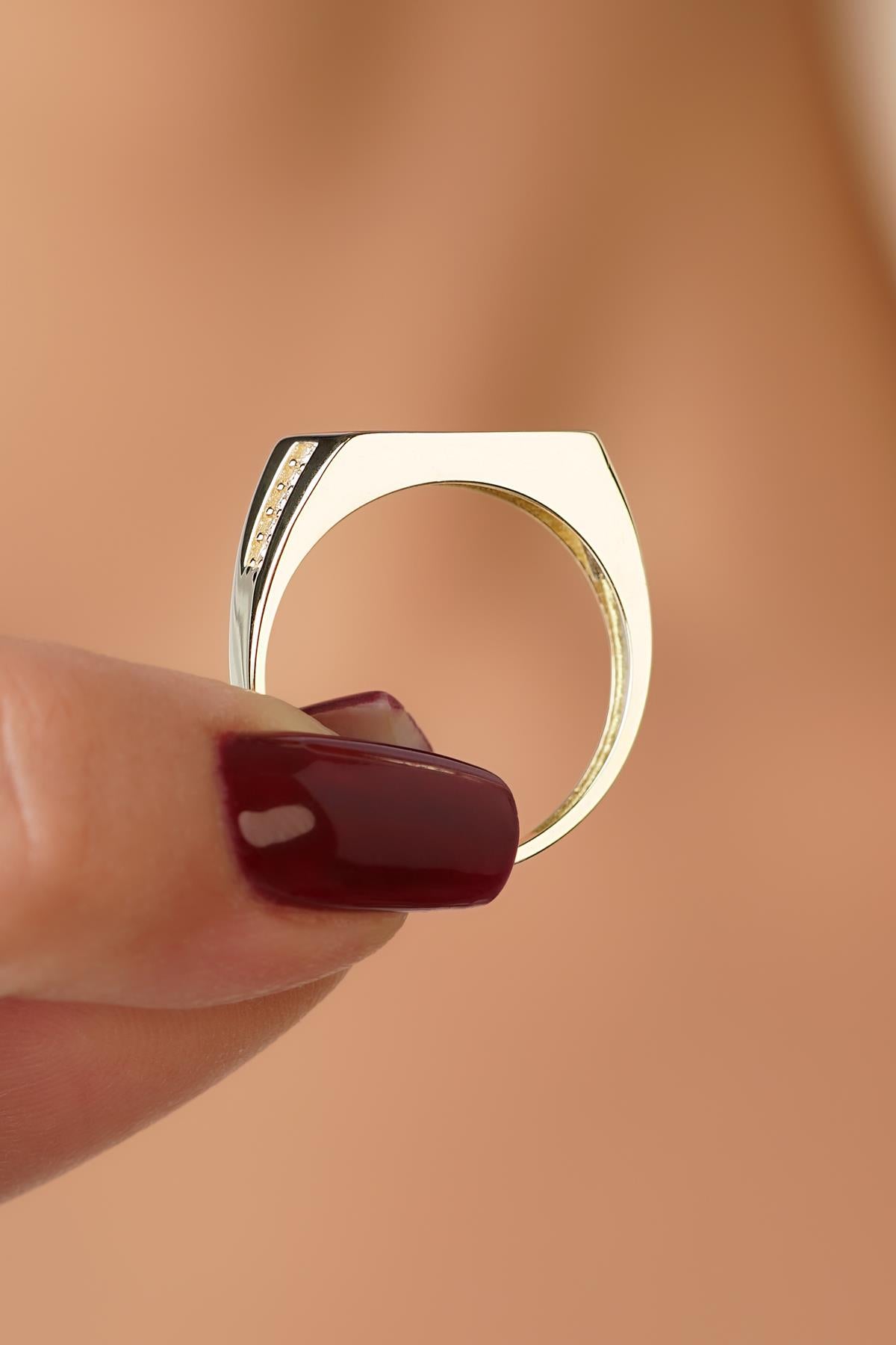 14K Solid Gold Pave Asymmetrical Design Ring