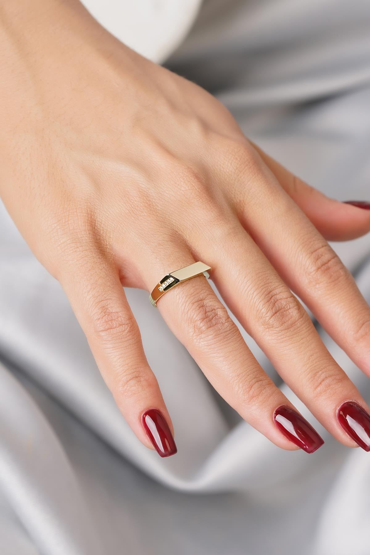 14K Gold Pave Asymmetrical Design Ring