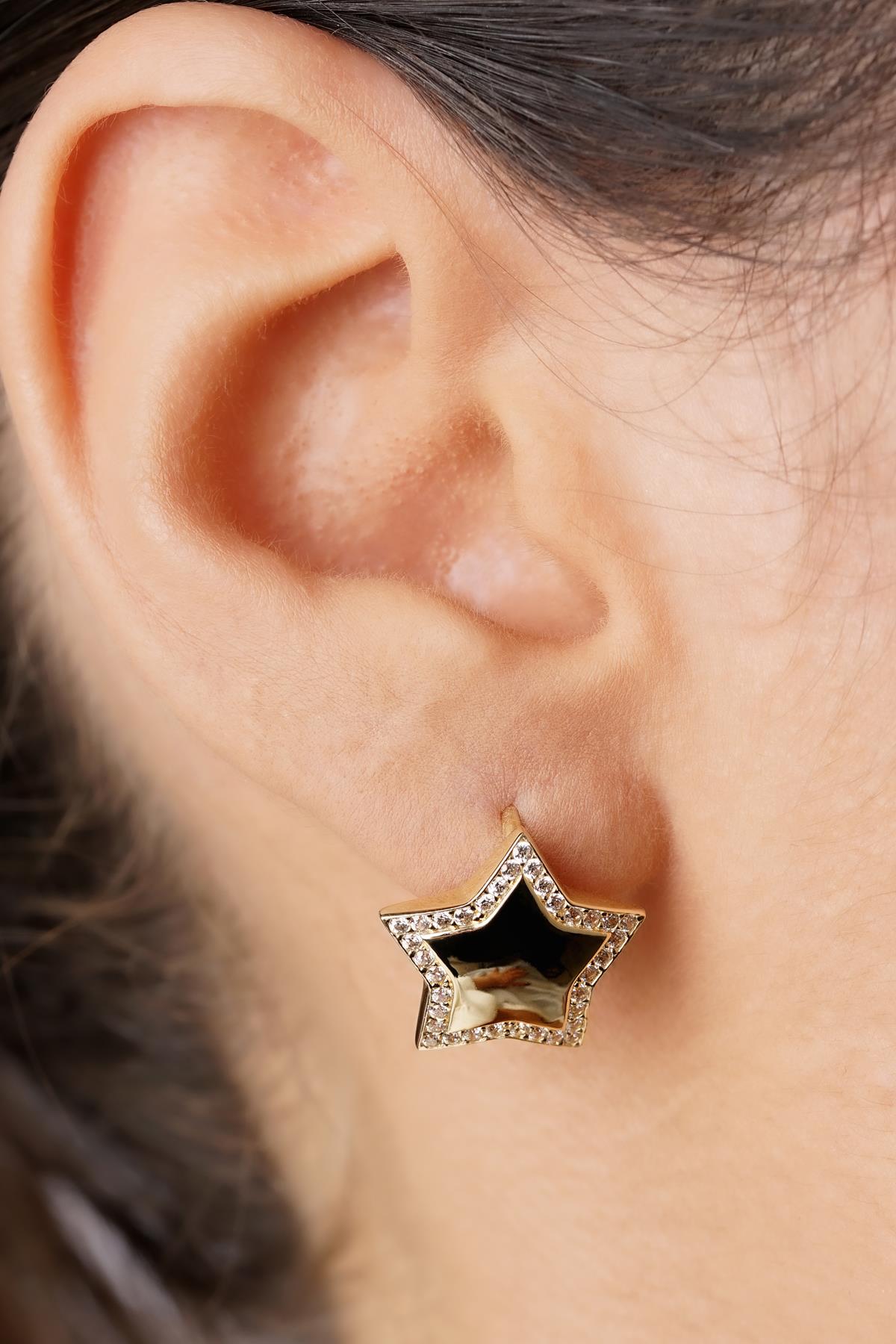 14K Gold Pave Dome Star Stud Earrings