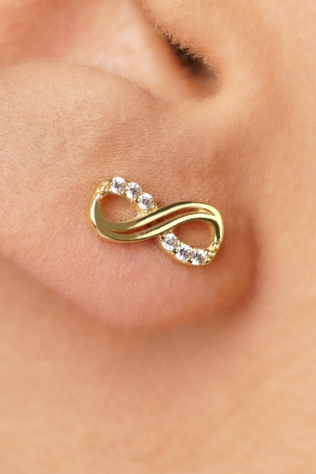 14K Gold Pave Infinity Stud Earrings
