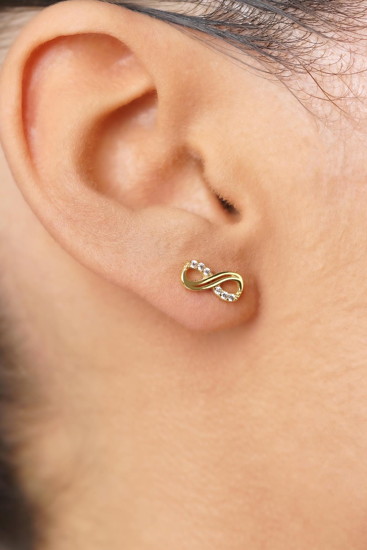 14K Gold Pave Infinity Stud Earrings