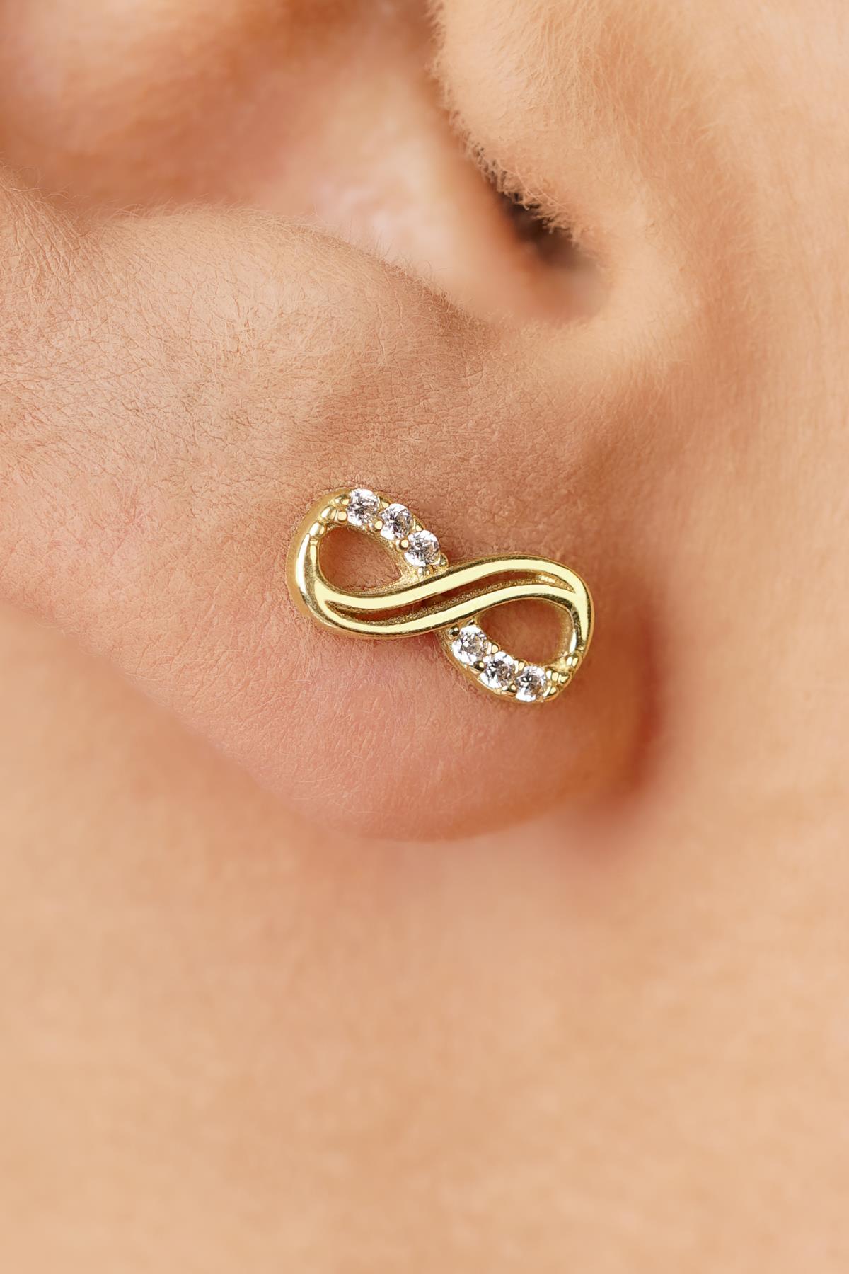 14K Gold Pave Infinity Stud Earrings