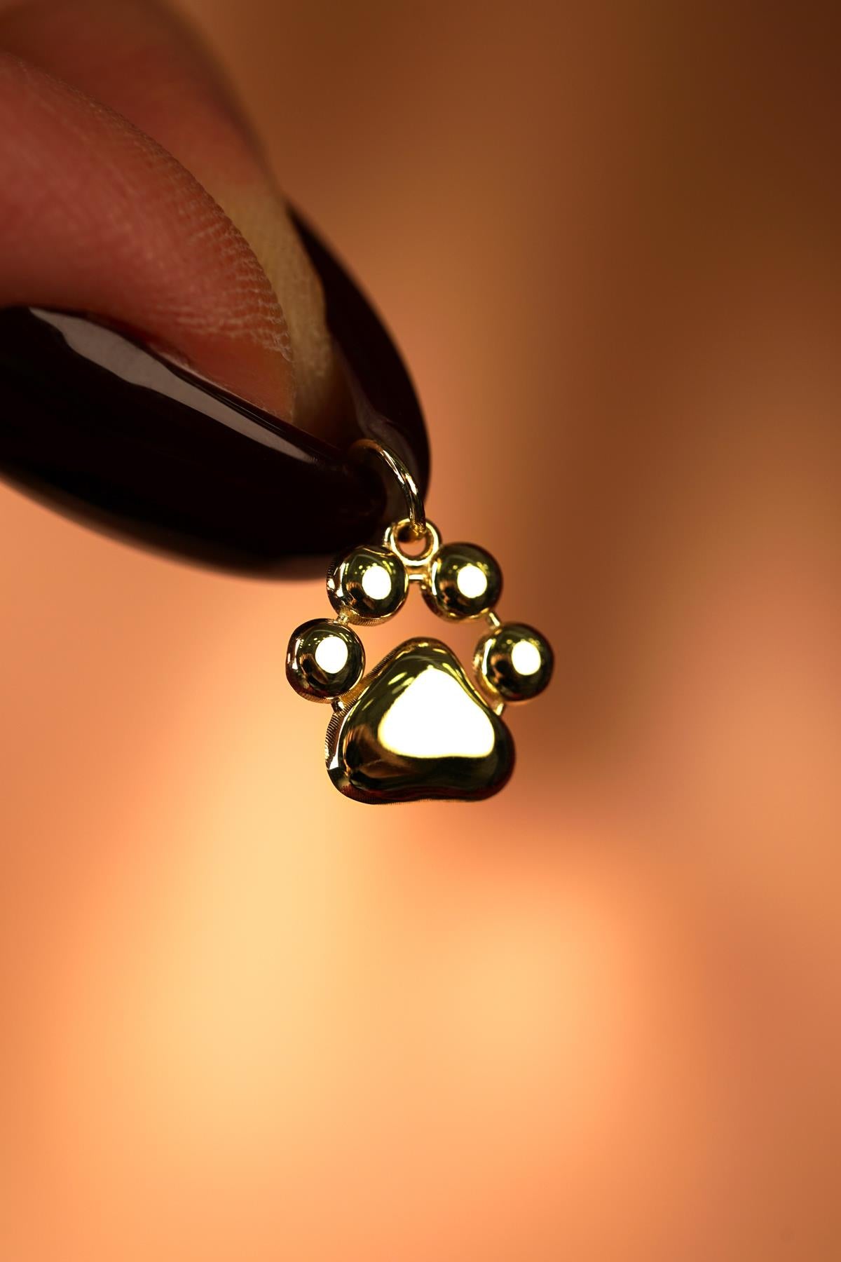 14K Solid Gold Paw Pendant