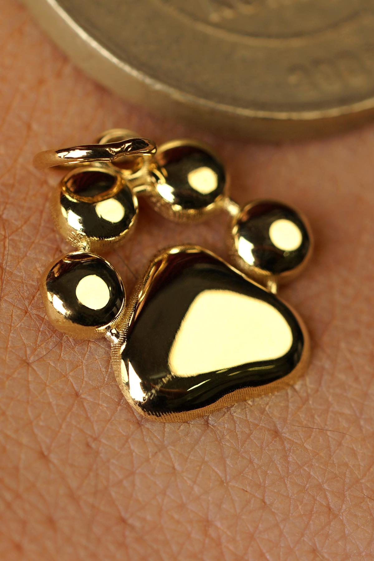 14K Solid Gold Paw Pendant