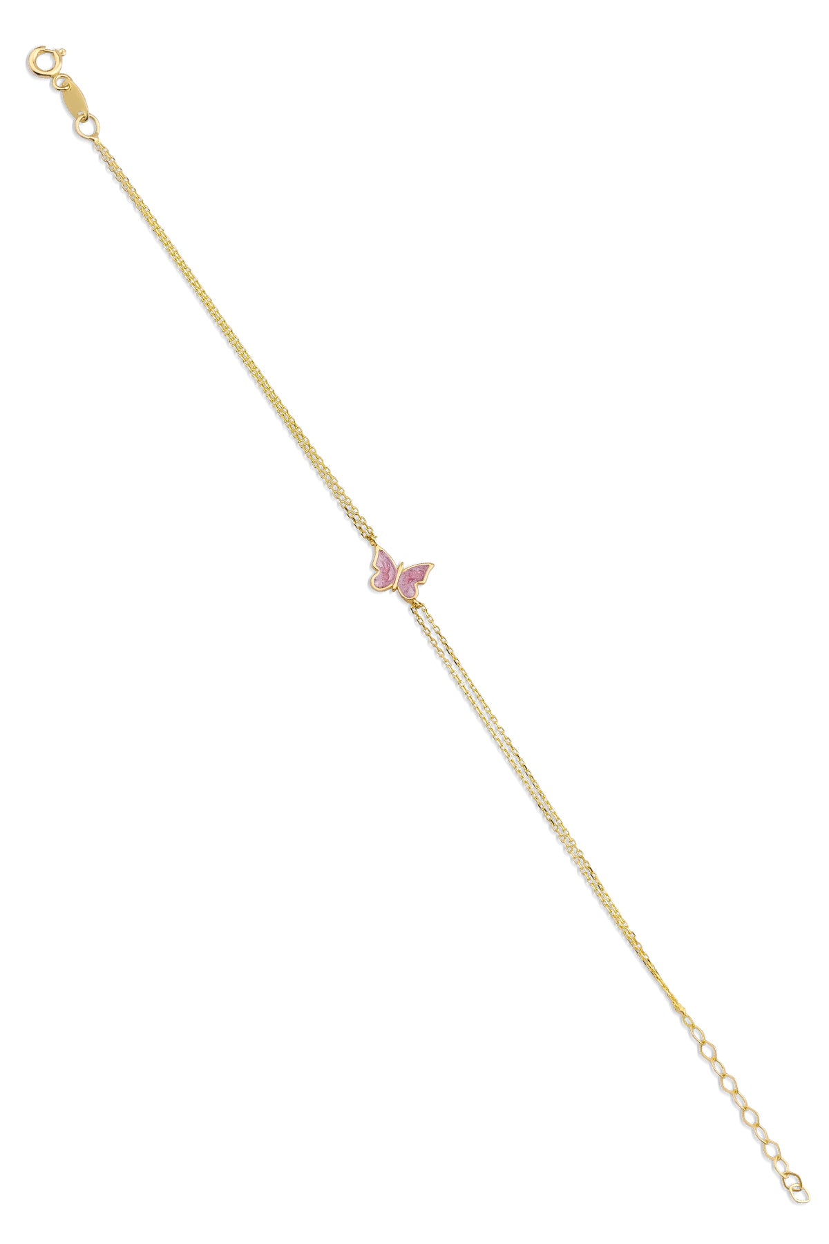 14K Gold Pink Enamel Butterfly Bracelet
