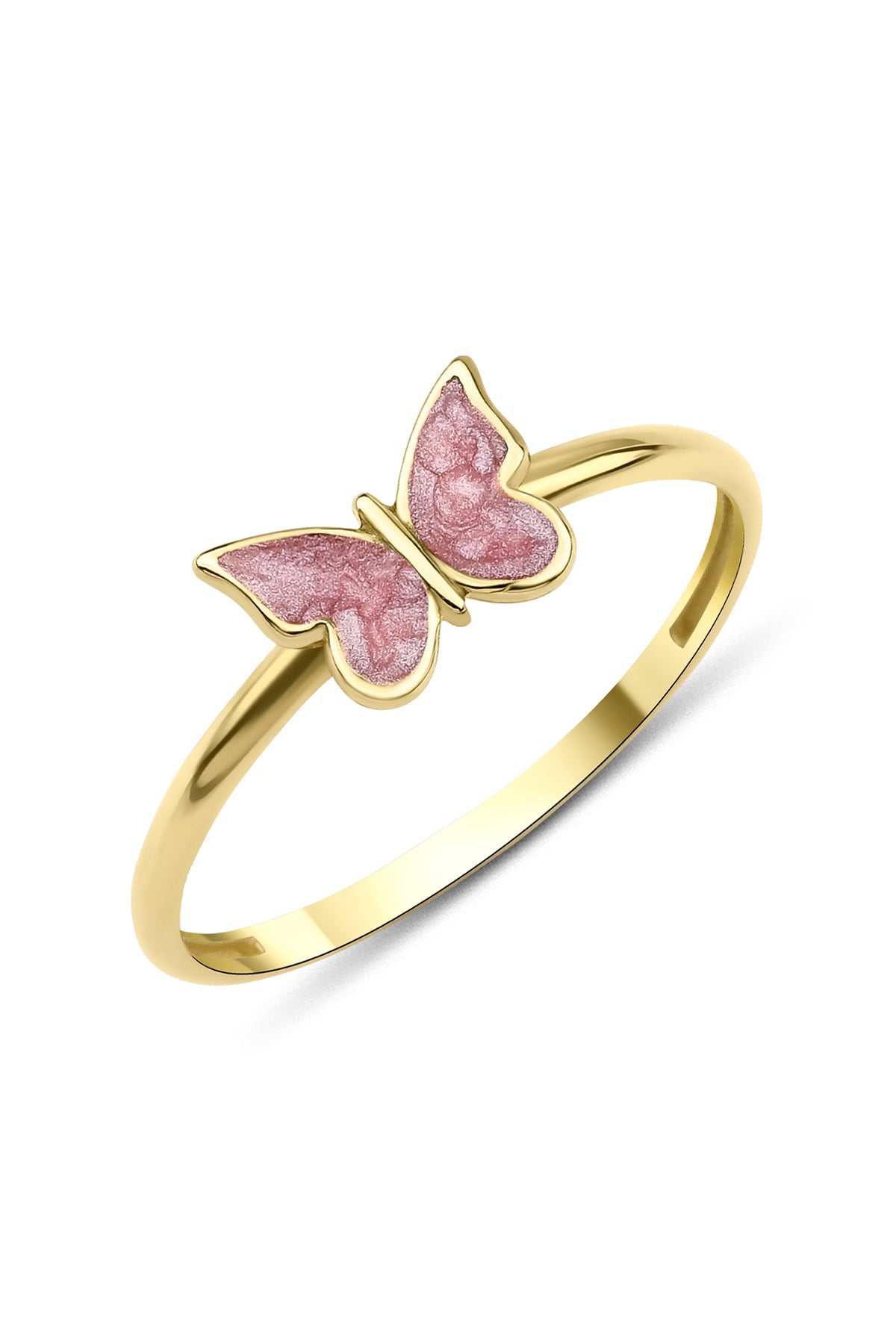 14K Gold Pink Enamel Butterfly Shape Ring