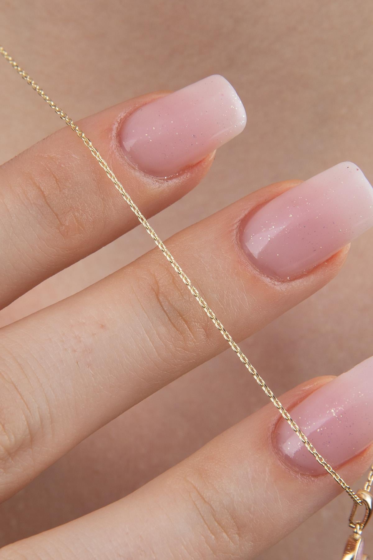 14K Gold Pink Enamel Small Heart Shape Necklace