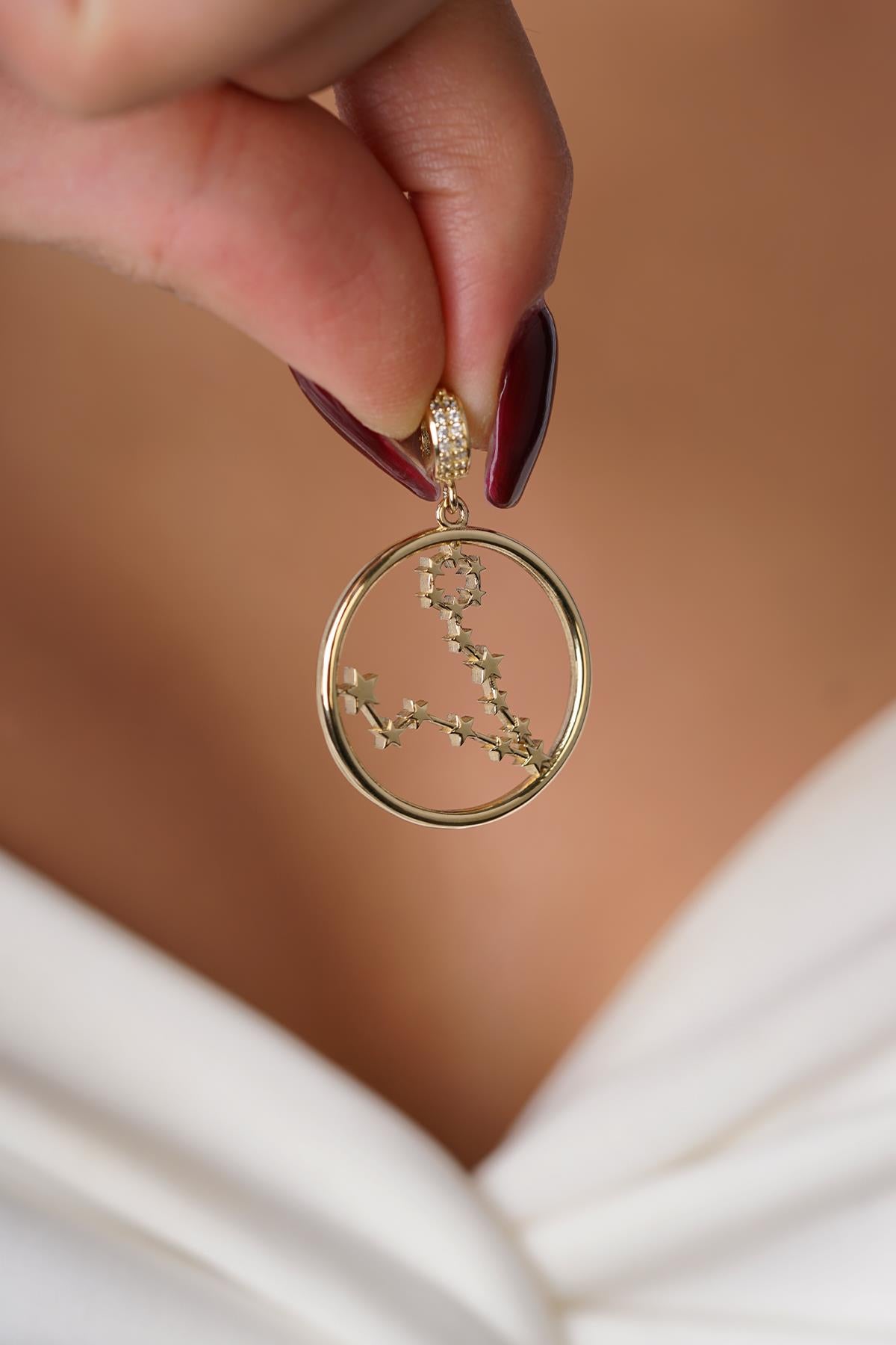 14K Gold Pisces Zodiac Constellation Pendant