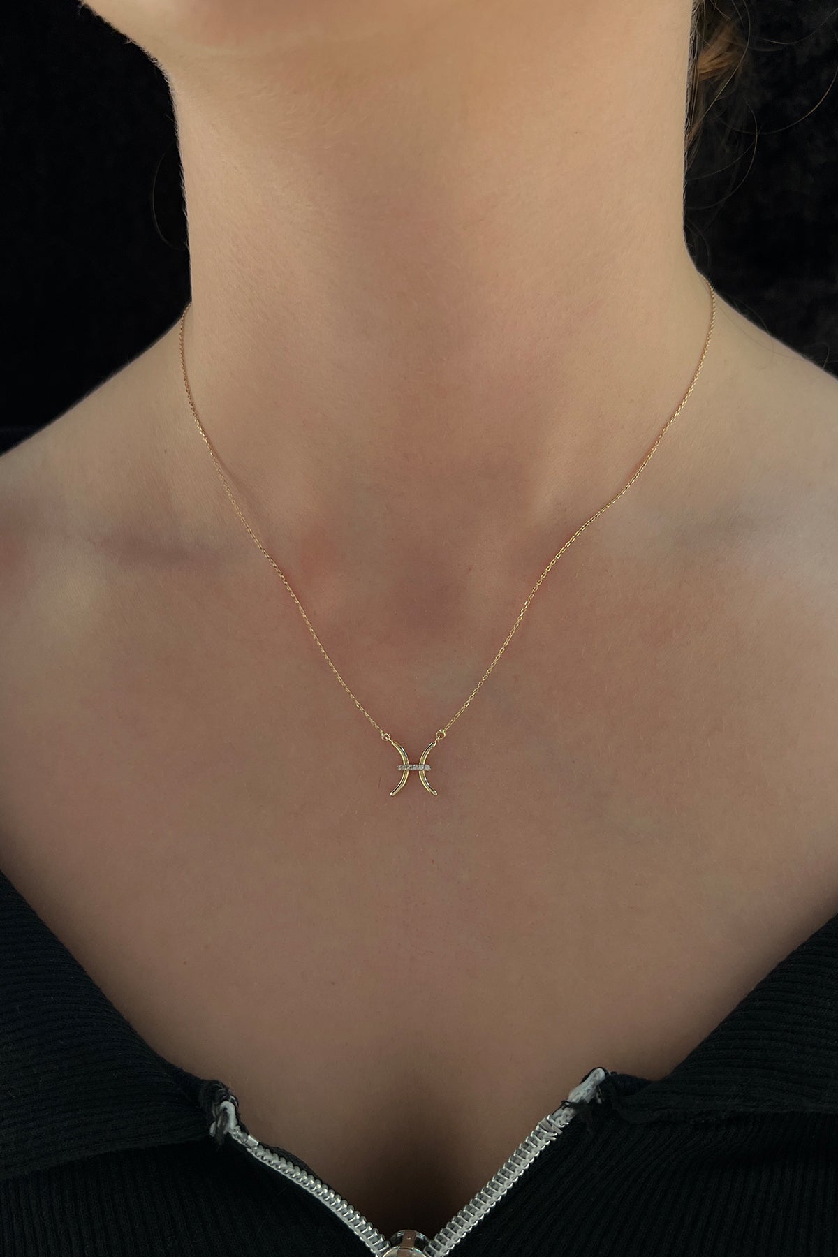 14K Gold Pisces Zodiac Sign Necklace