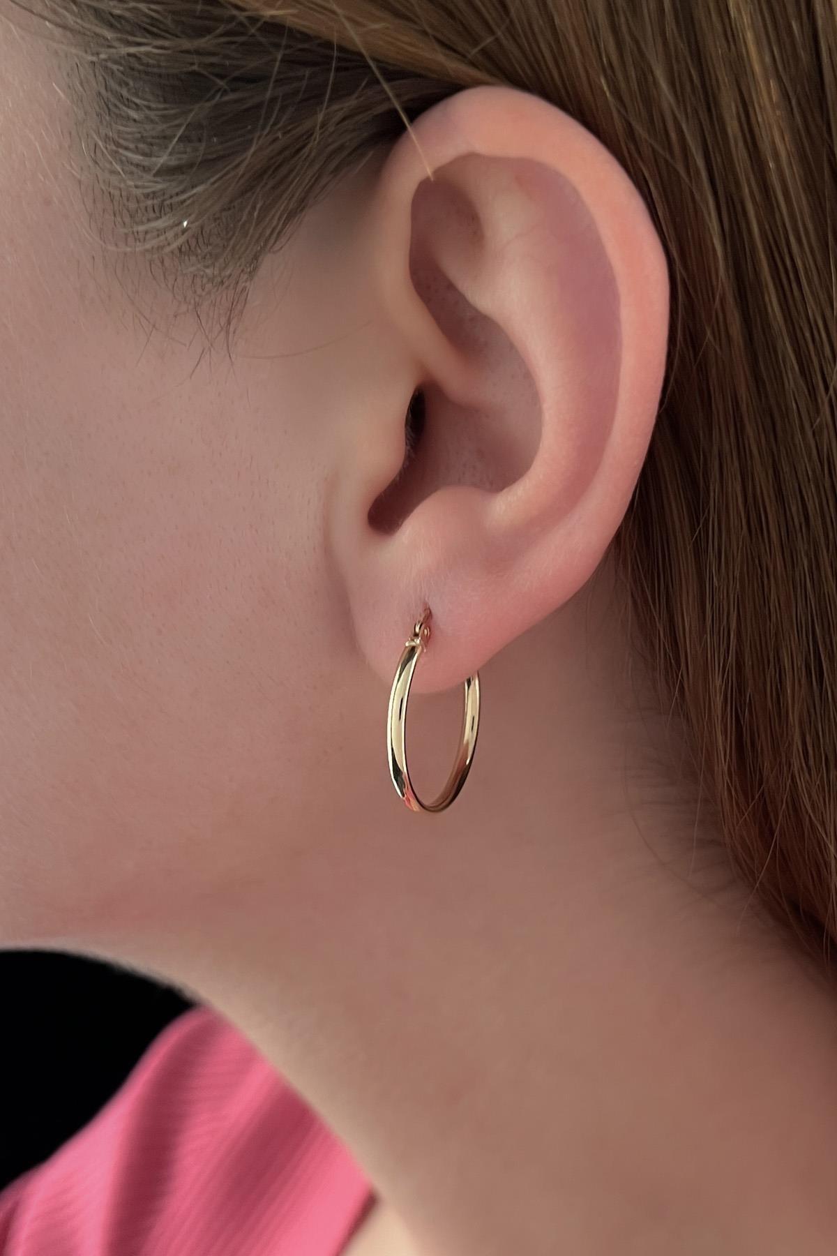 14K Gold Plain Tube Hoop Earrings