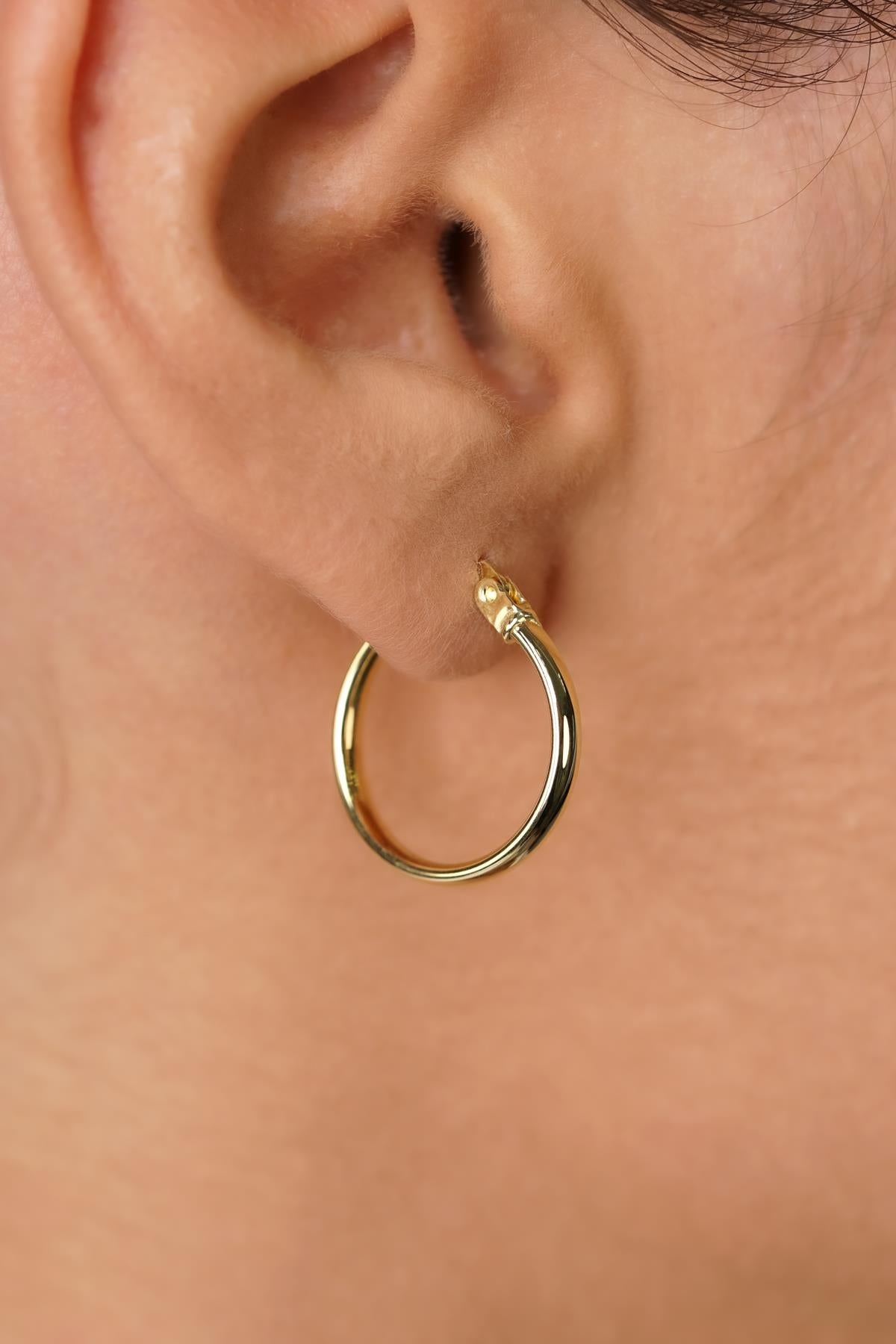 14K Gold Plain Tube Hoop Earrings