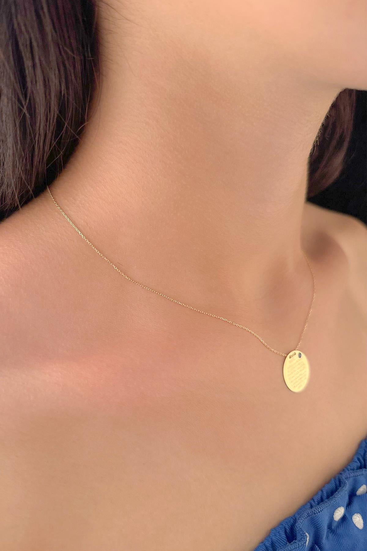 14K Gold Prayer Protection Written Round Evil Eye Necklace 0.708 inch