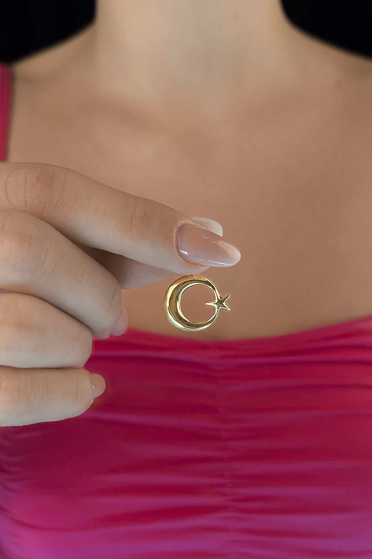 14K Gold Puff Moon star Charm