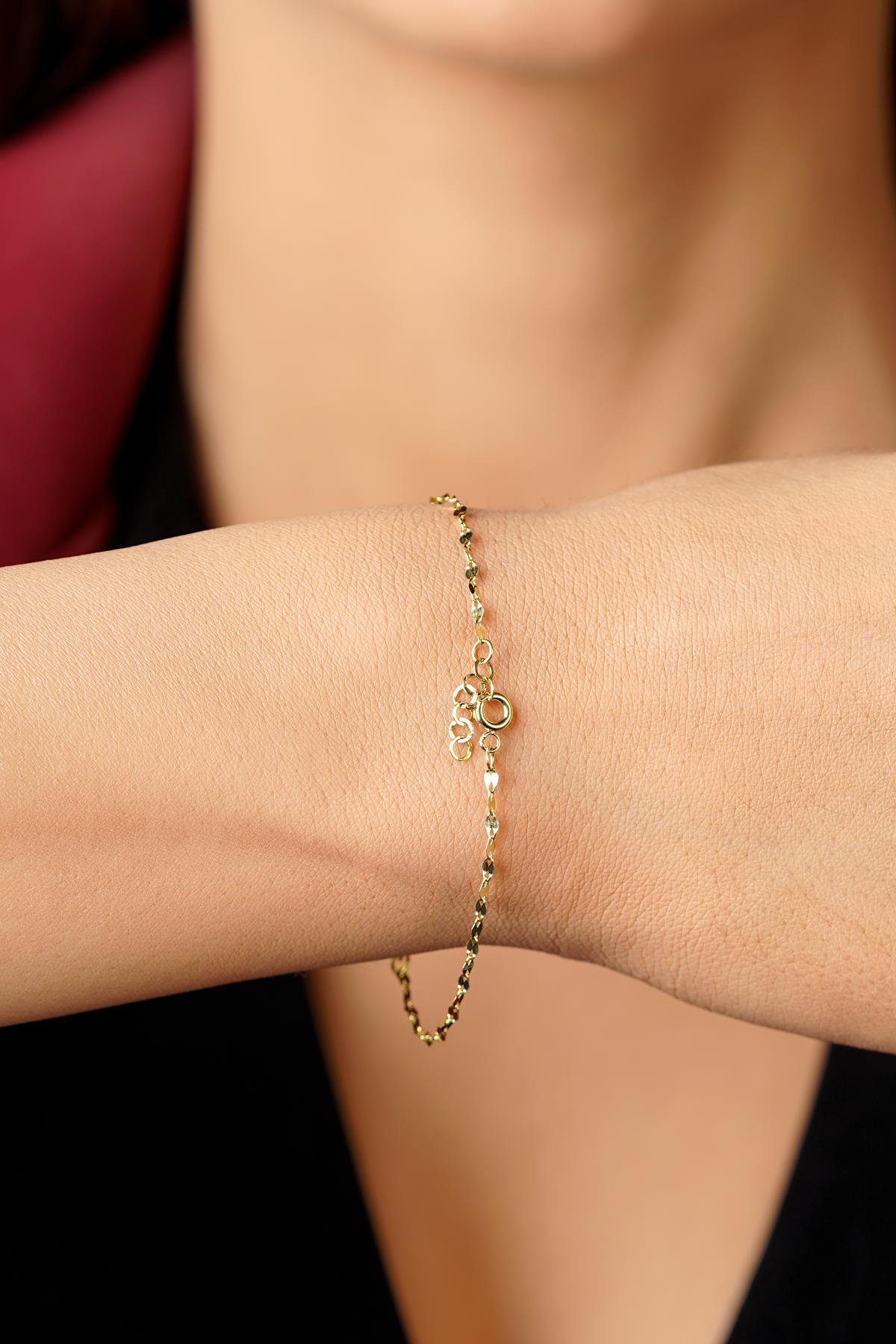 14K Gold Puffy Star Charm Mirror Bracelet
