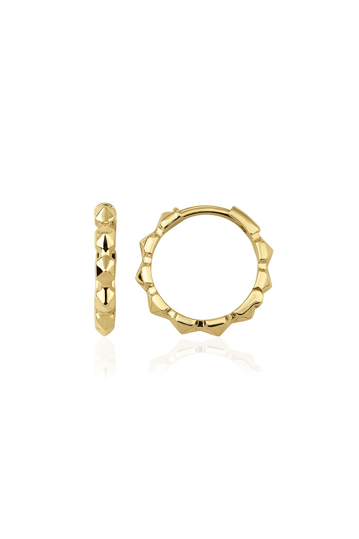 14K Gold Pyramid Huggie Earrings