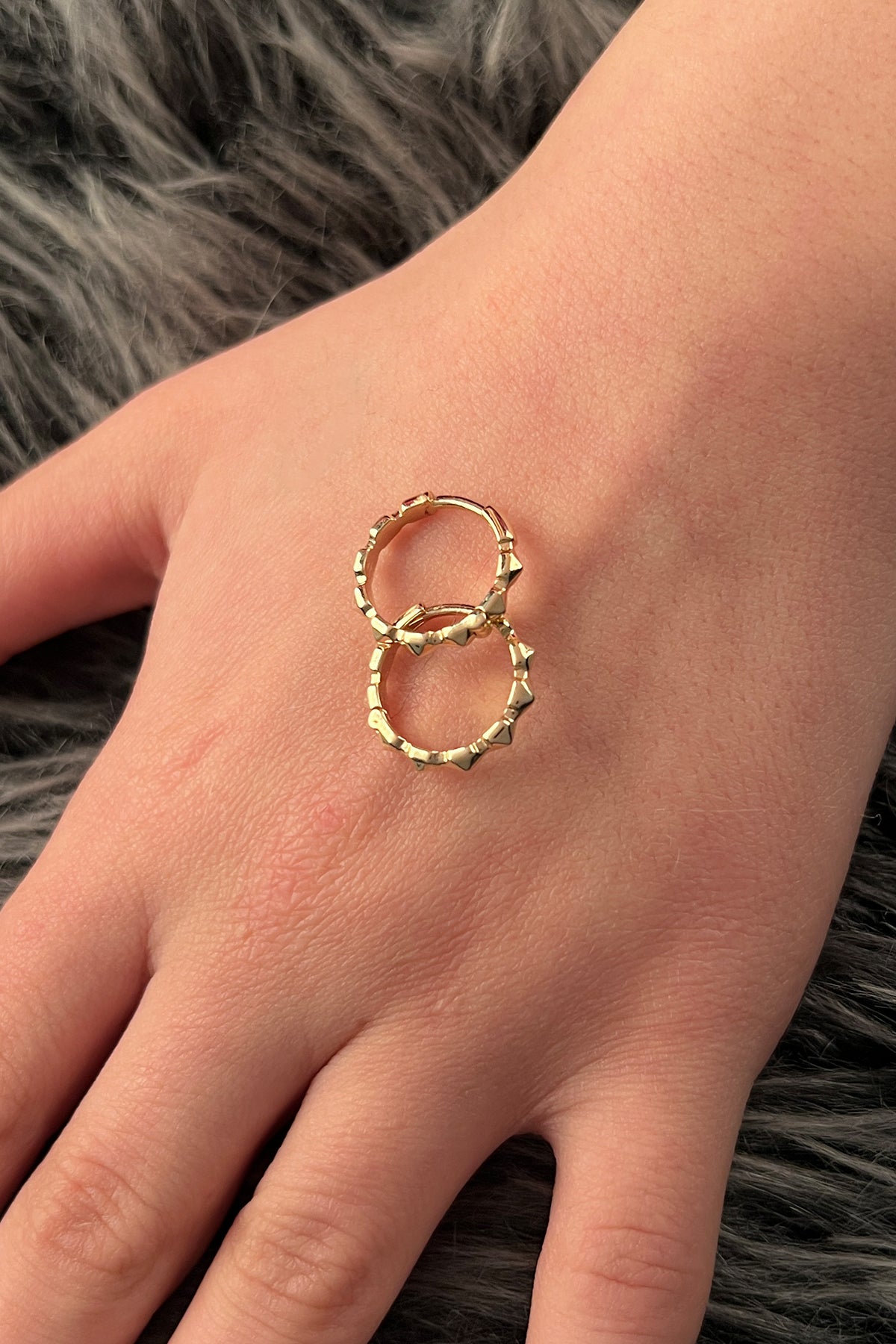 14K Gold Pyramid Huggie Earrings