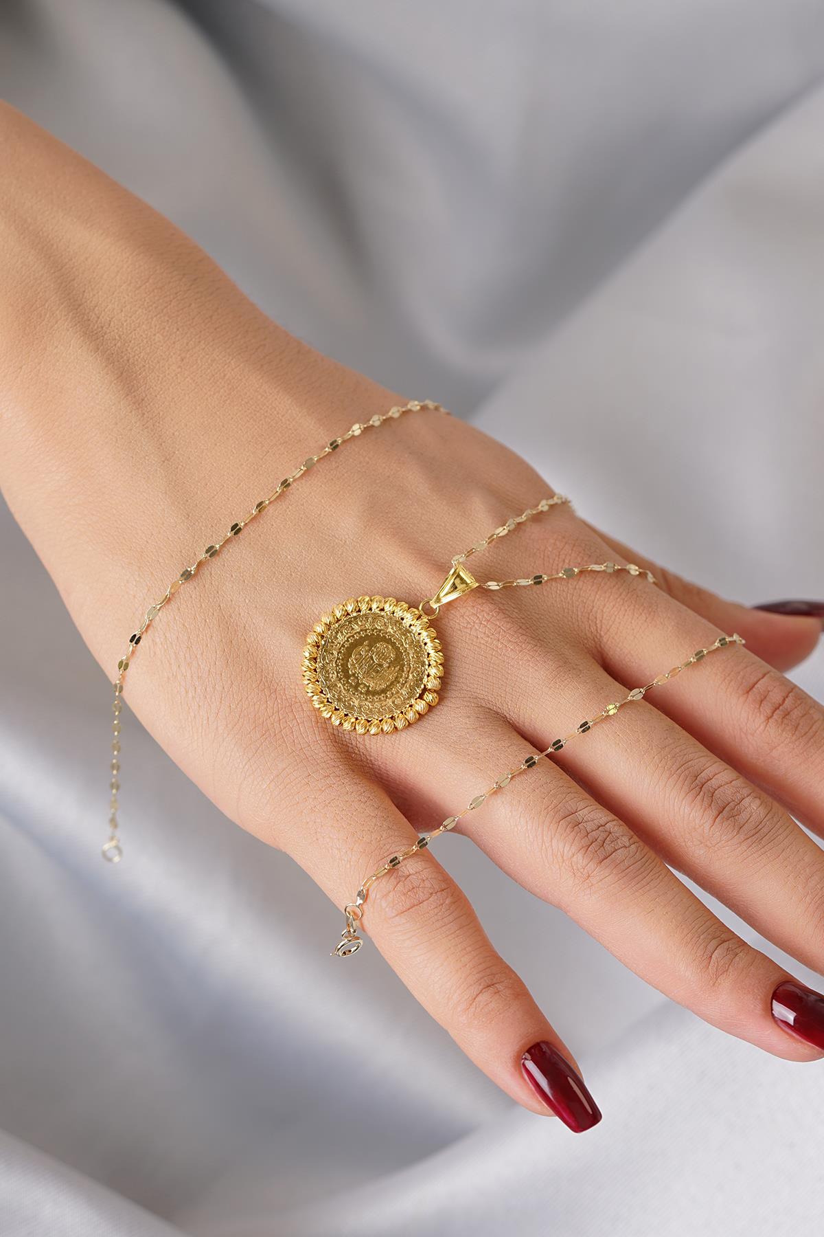 14K Solid Gold Quarter Coin with Mirror Chain Necklace