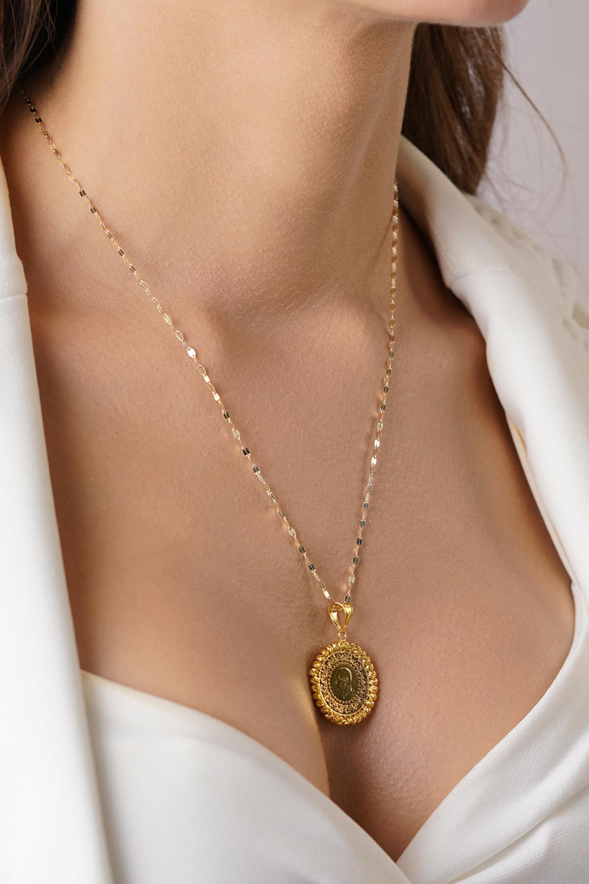 14K Gold Quarter Coin with Mirror Chain Necklace