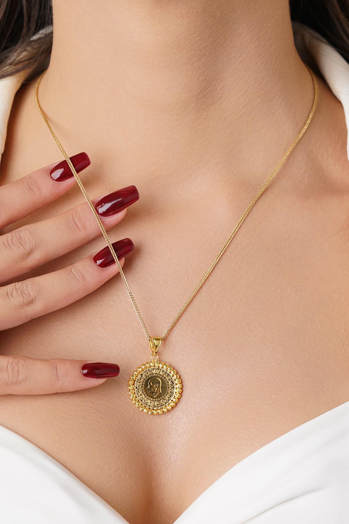 14K Solid Gold Quarter Coin with Silk Chain Necklace