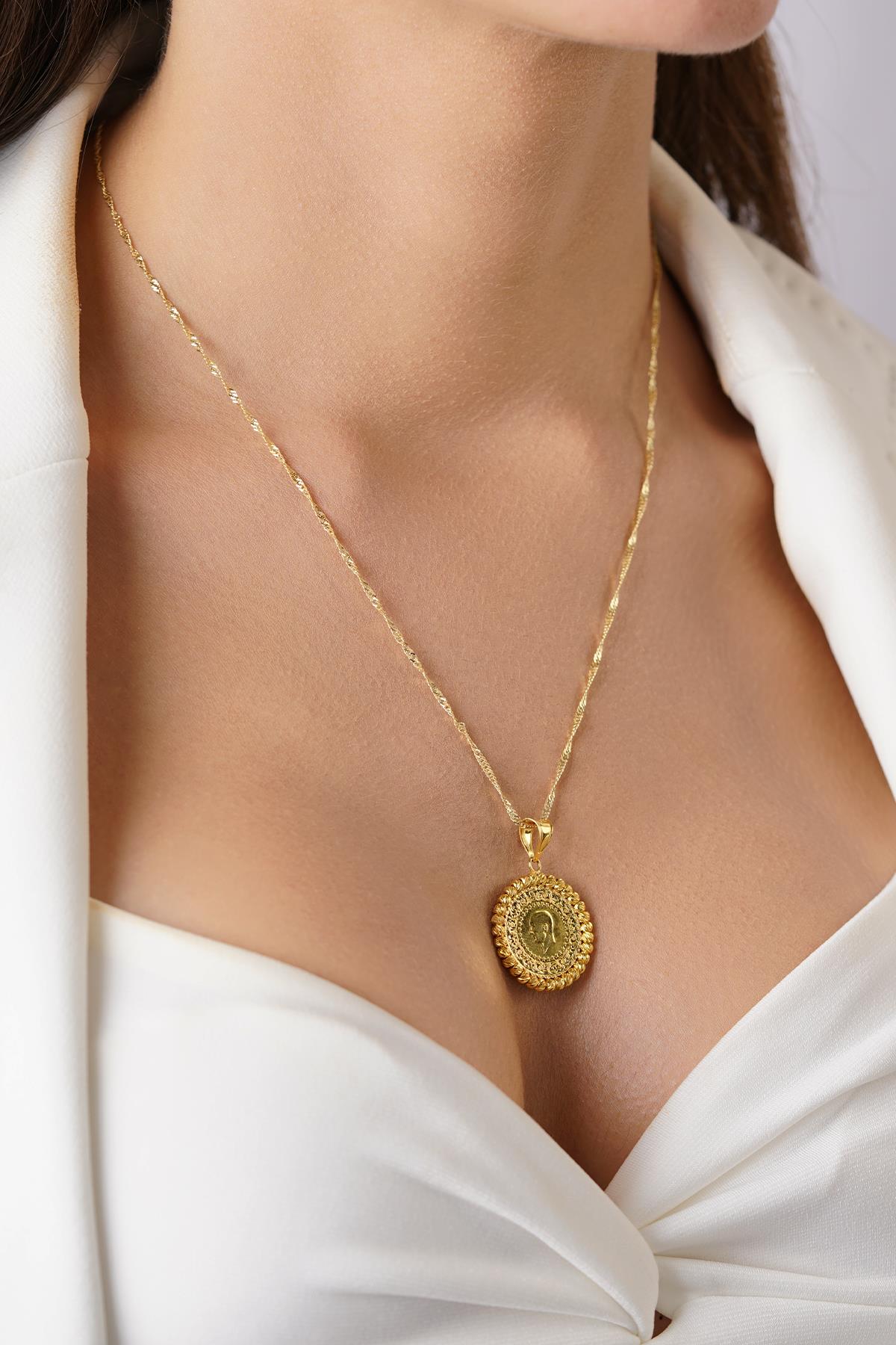 14K Gold Quarter Coin with Singapore Chain Necklace