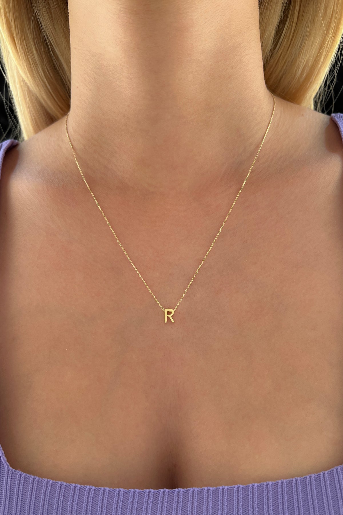 14K Gold R Initial Necklace
