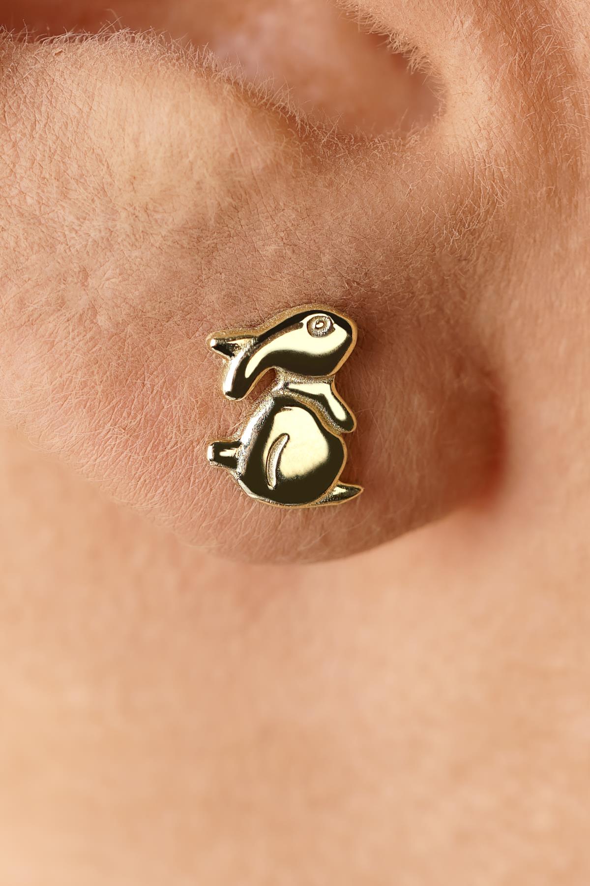 14K Gold Rabbit Shaped Stud Earrings