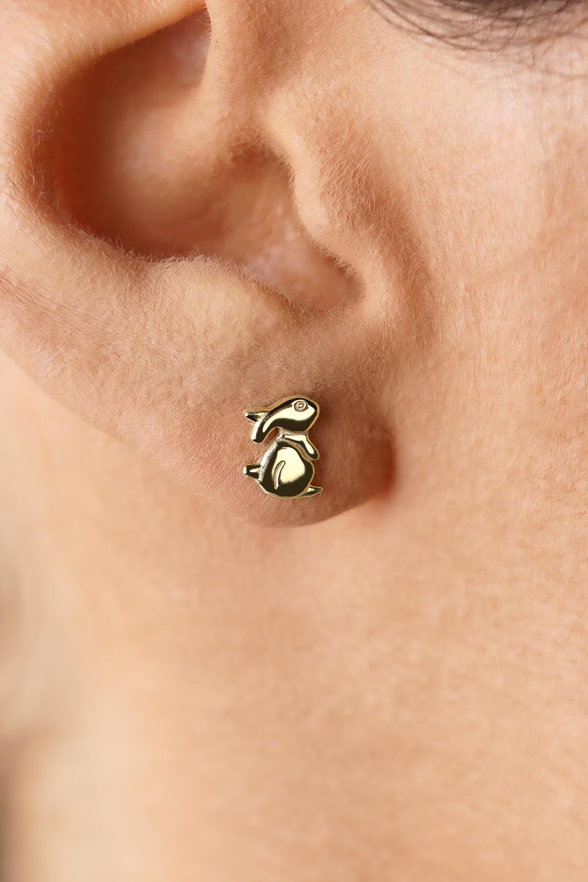 14K Gold Rabbit Shaped Stud Earrings
