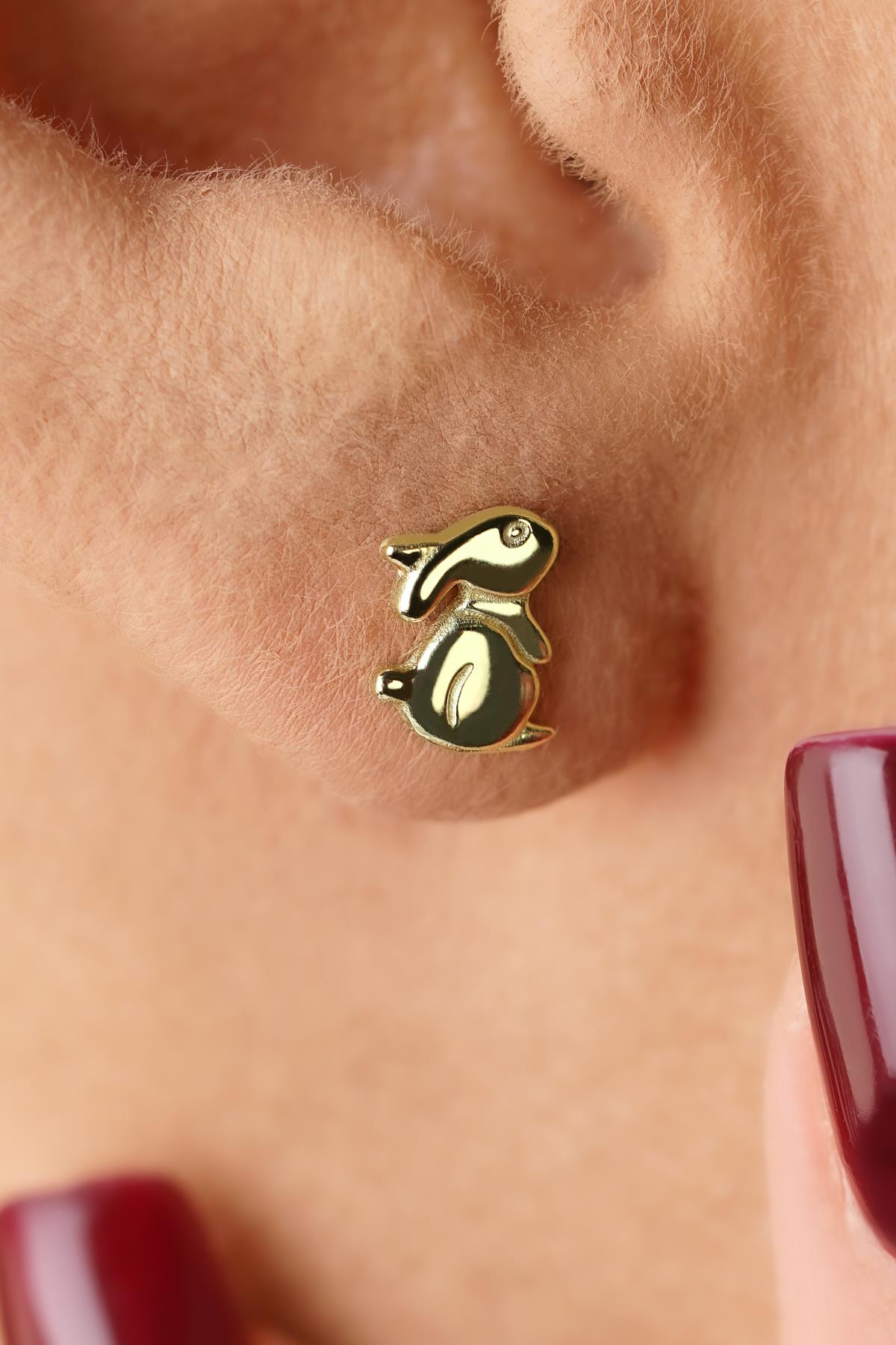 14K Gold Rabbit Shaped Stud Earrings