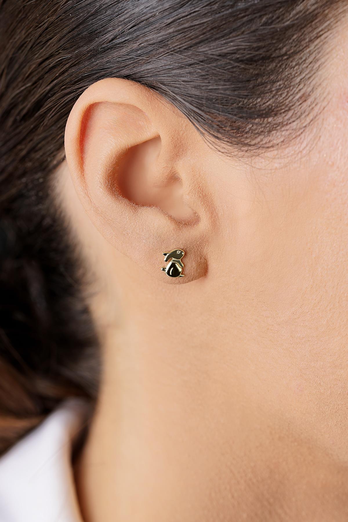 14K Gold Rabbit Shaped Stud Earrings