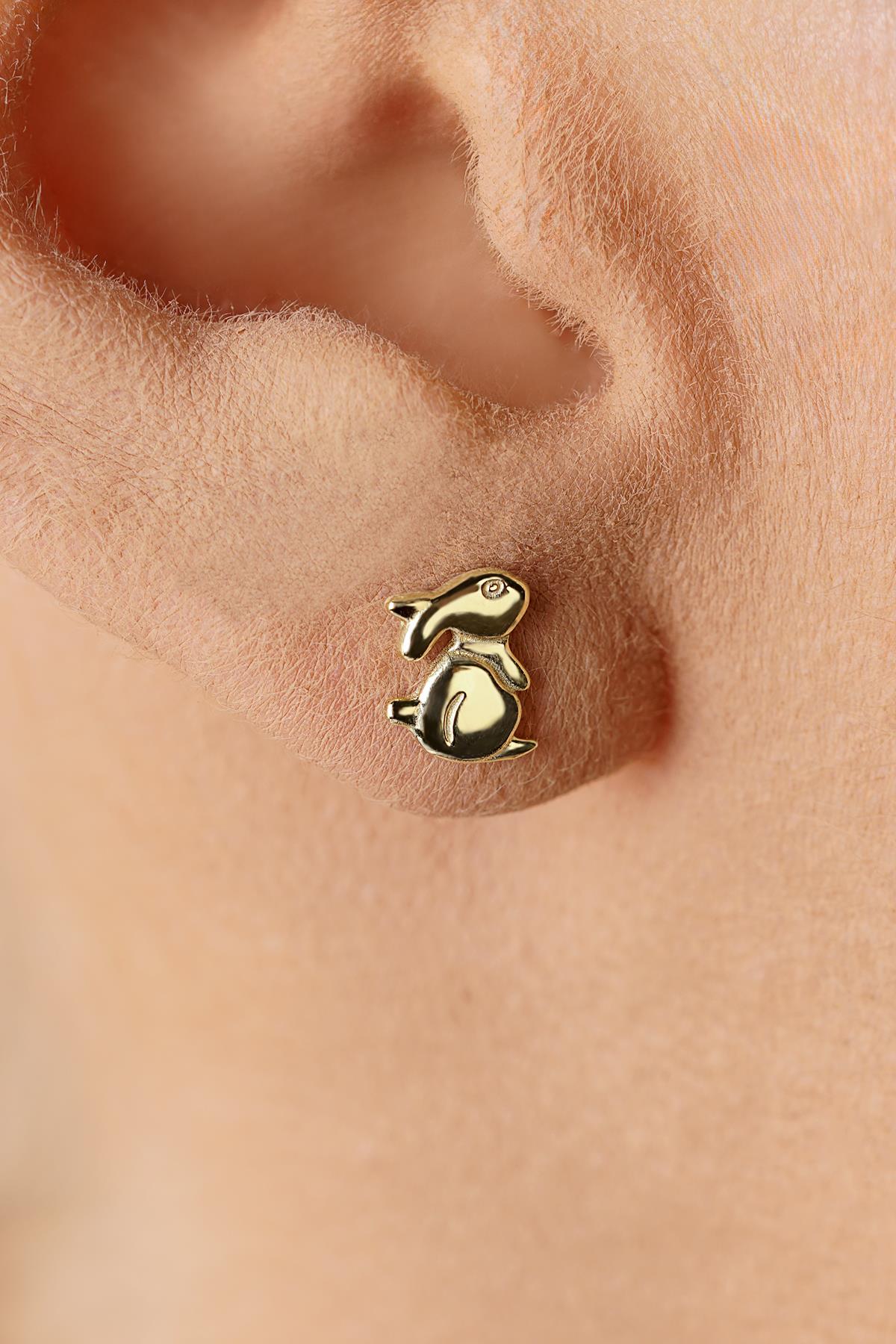 14K Gold Rabbit Shaped Stud Earrings