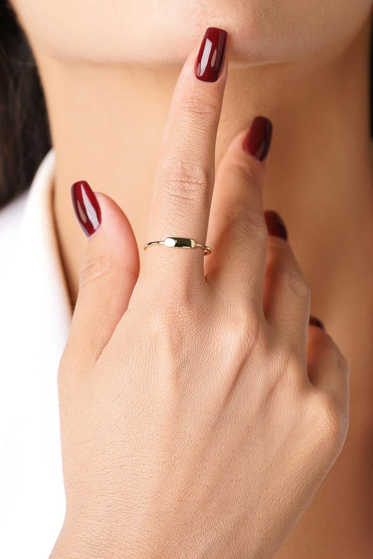 14K Gold Rectangle Bar Signet Ring