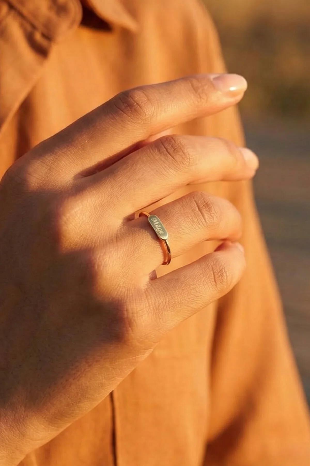 14K Gold Rectangle Bar Signet Ring