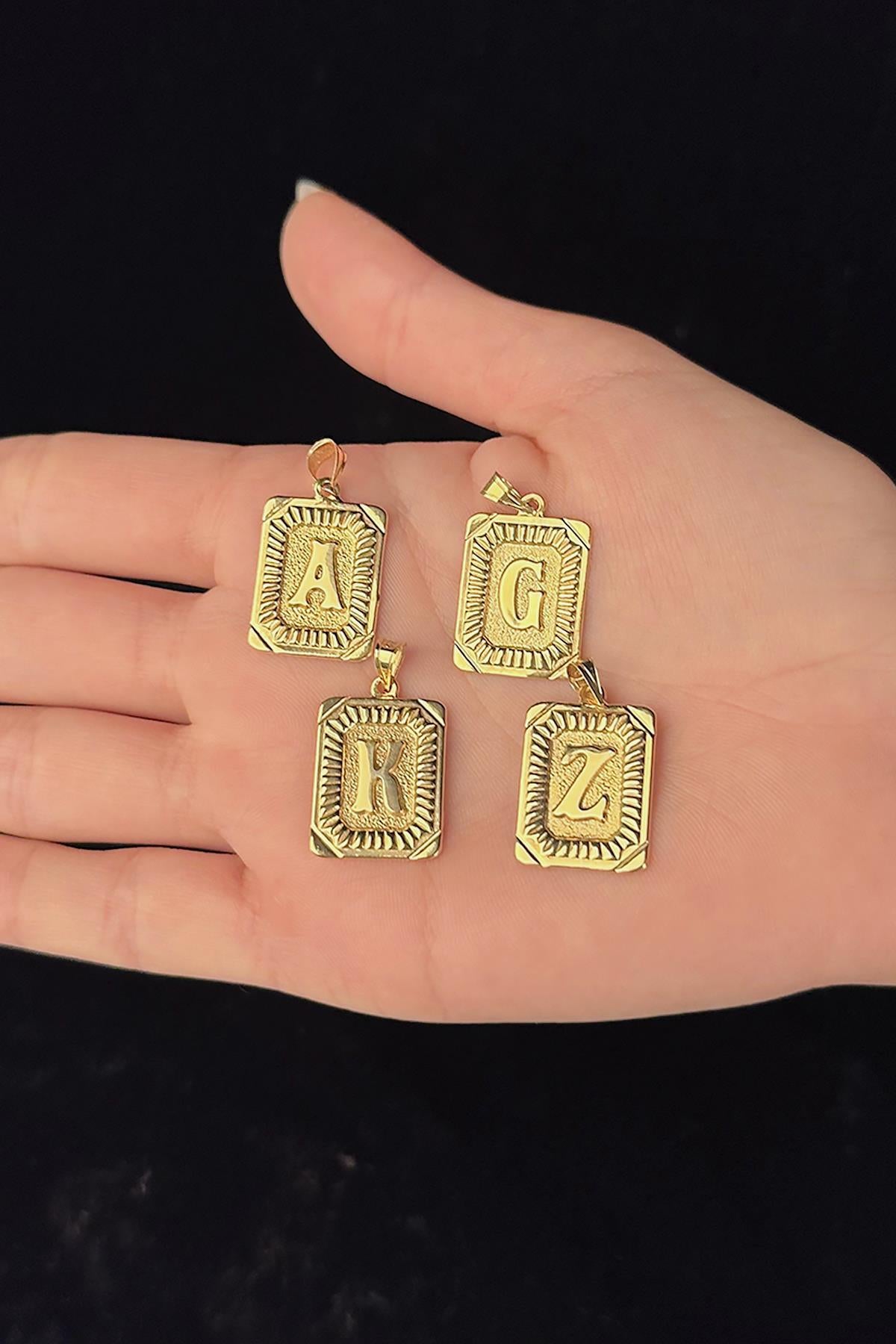 14K Gold Rectangle Letter Charm
