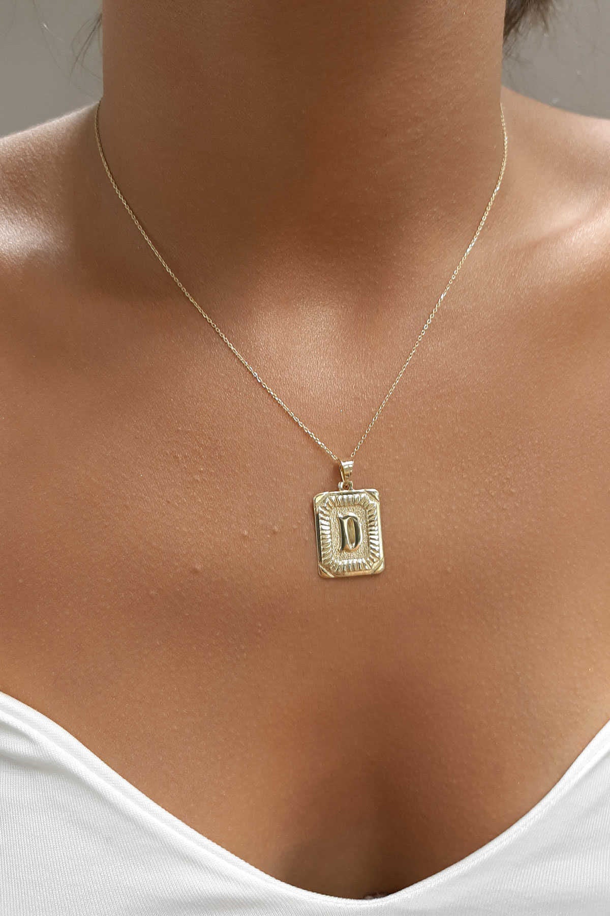 14K Gold Rectangle Letter Necklace