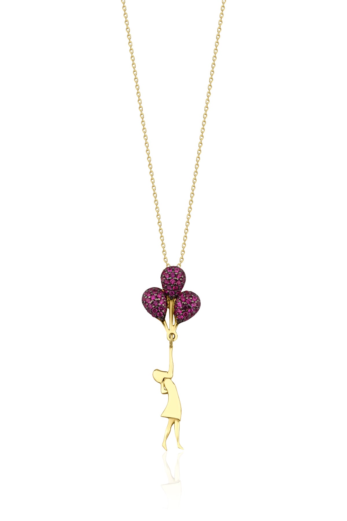 14K Gold Red Stone Balloon Girl Necklace