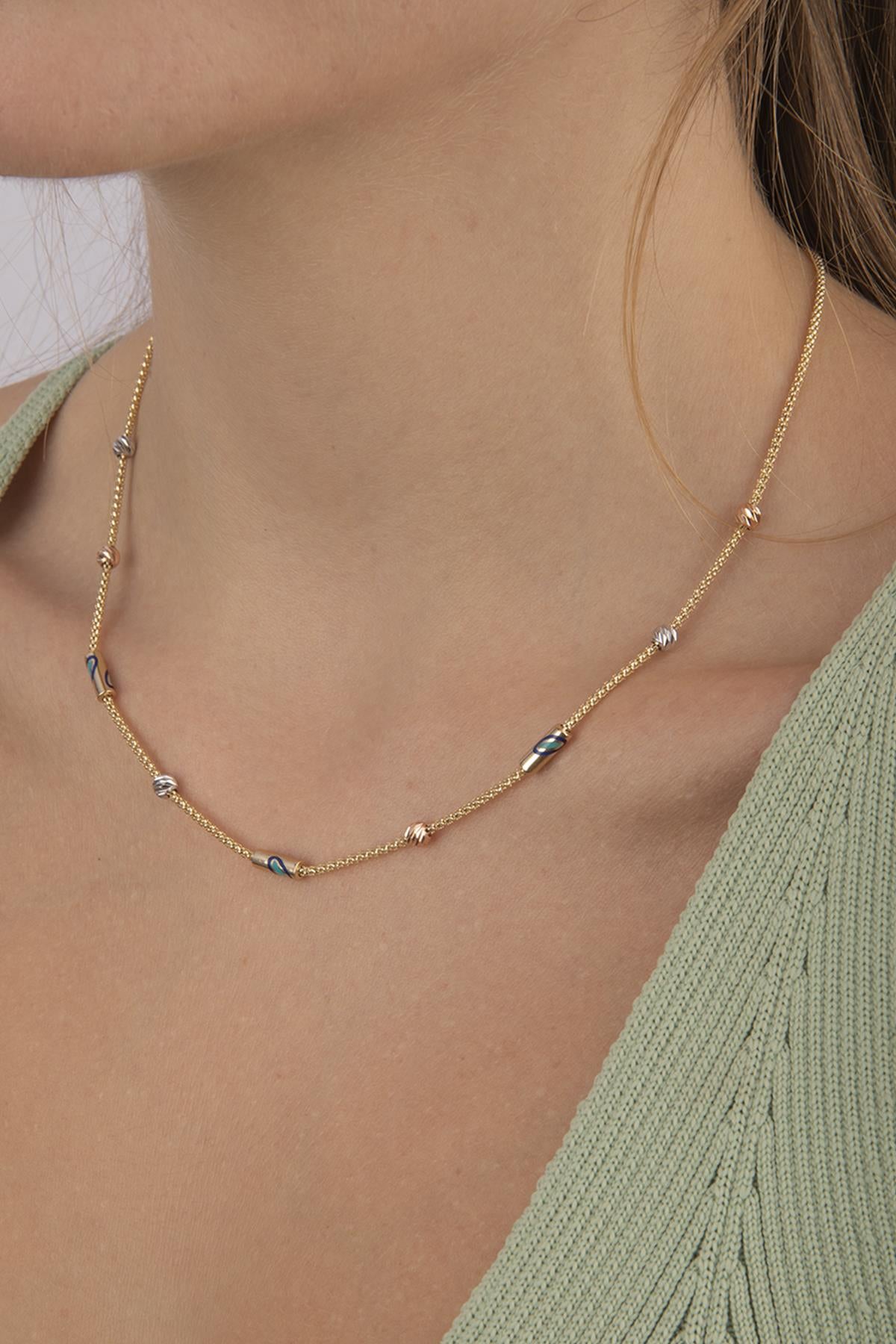 14K Gold Roller Evil Eye Necklace