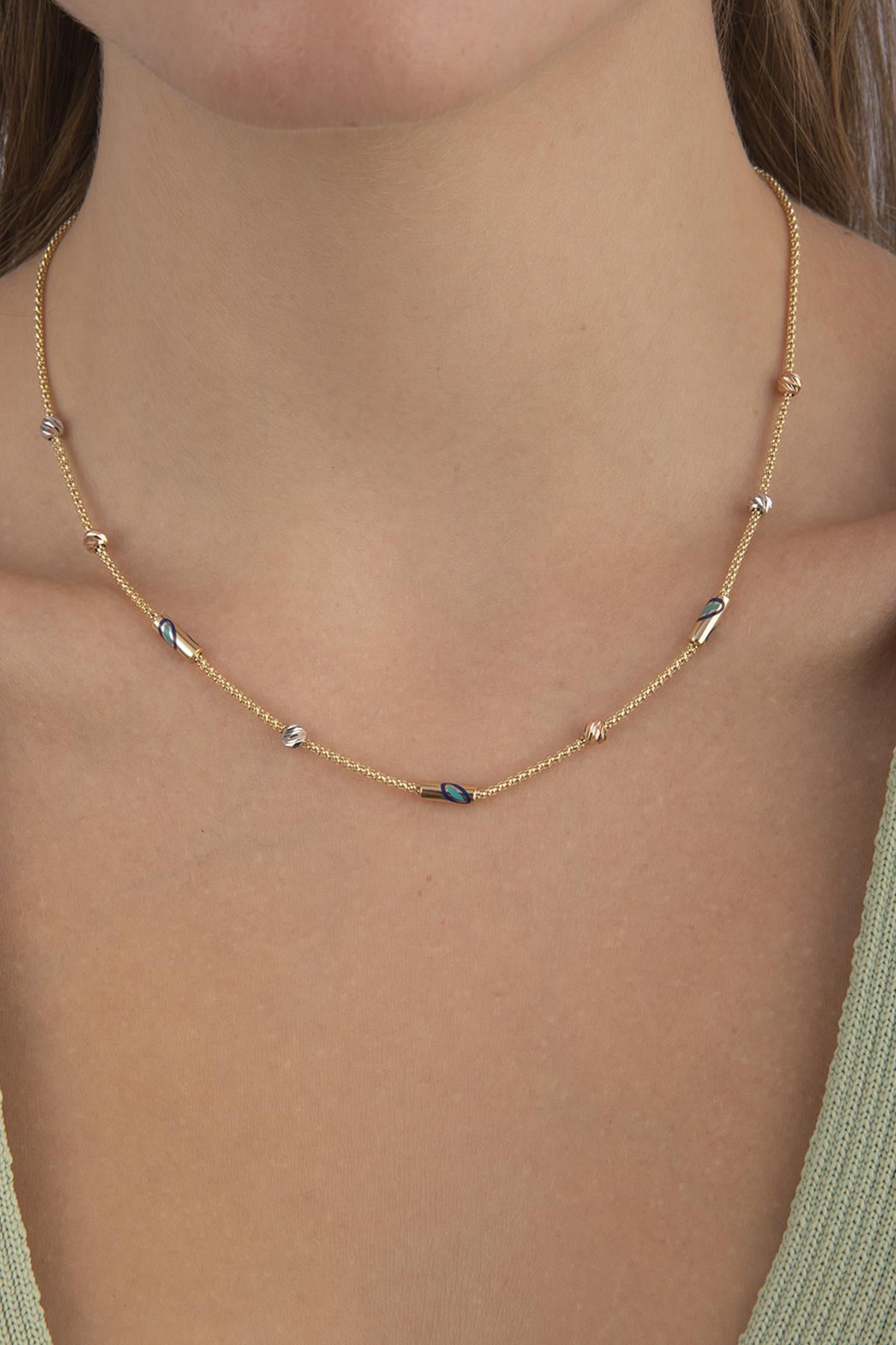 14K Gold Roller Evil Eye Necklace